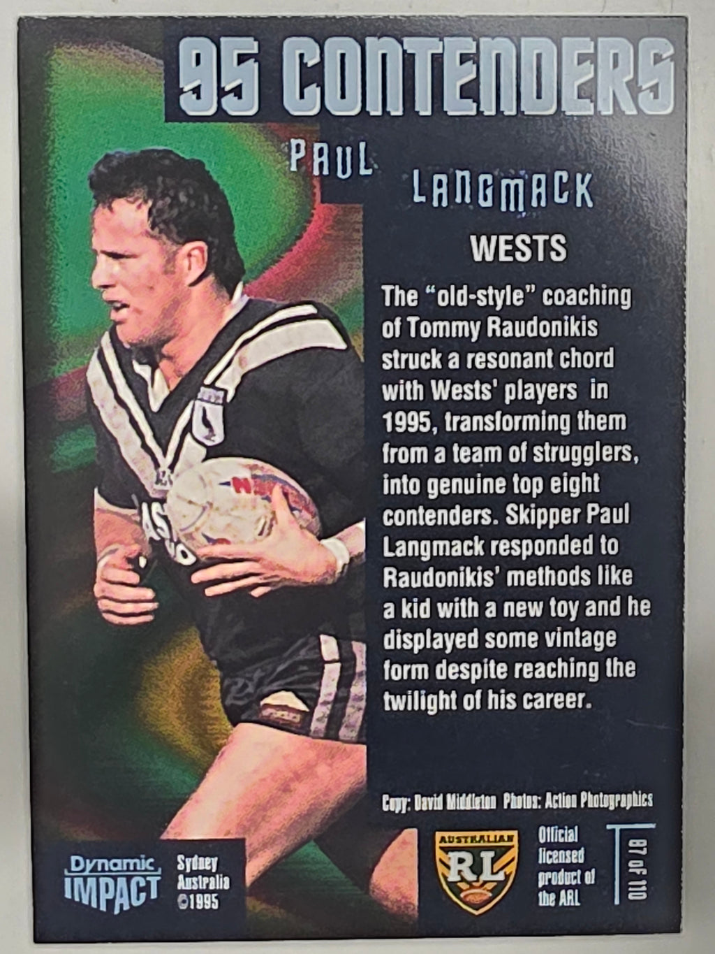 1995 Dynamic Series 3 Winfield Cup Tribute #087 Paul Langmack Western Suburbs Magpies
