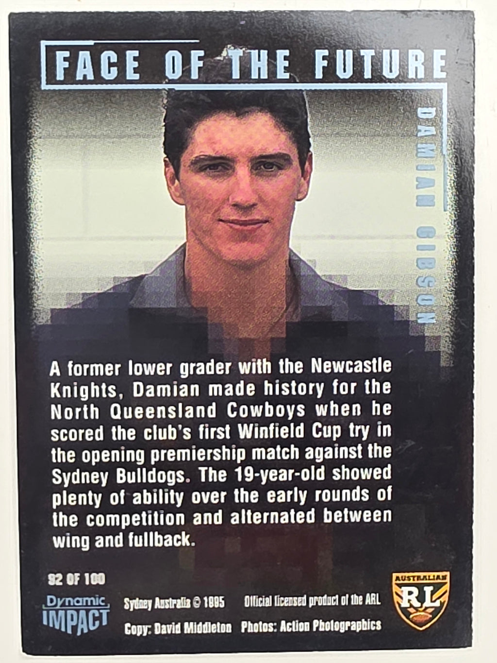 1995 Dynamic Series 3 Winfield Cup Tribute #092 Damien Gibson North Queensland Cowboys