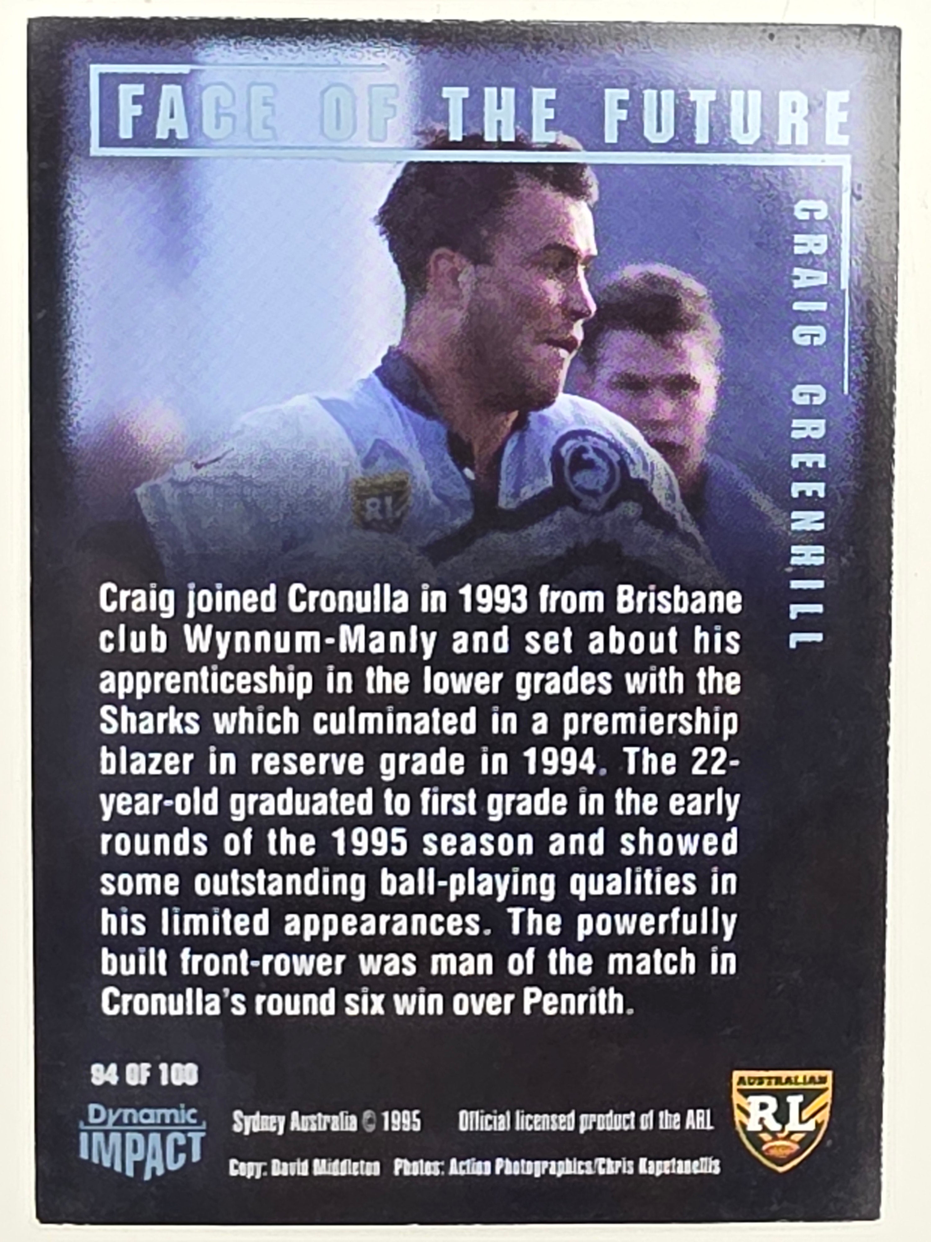 1995 Dynamic Series 3 Winfield Cup Tribute #094 Craig Greenhill Cronulla Sutherland Sharks
