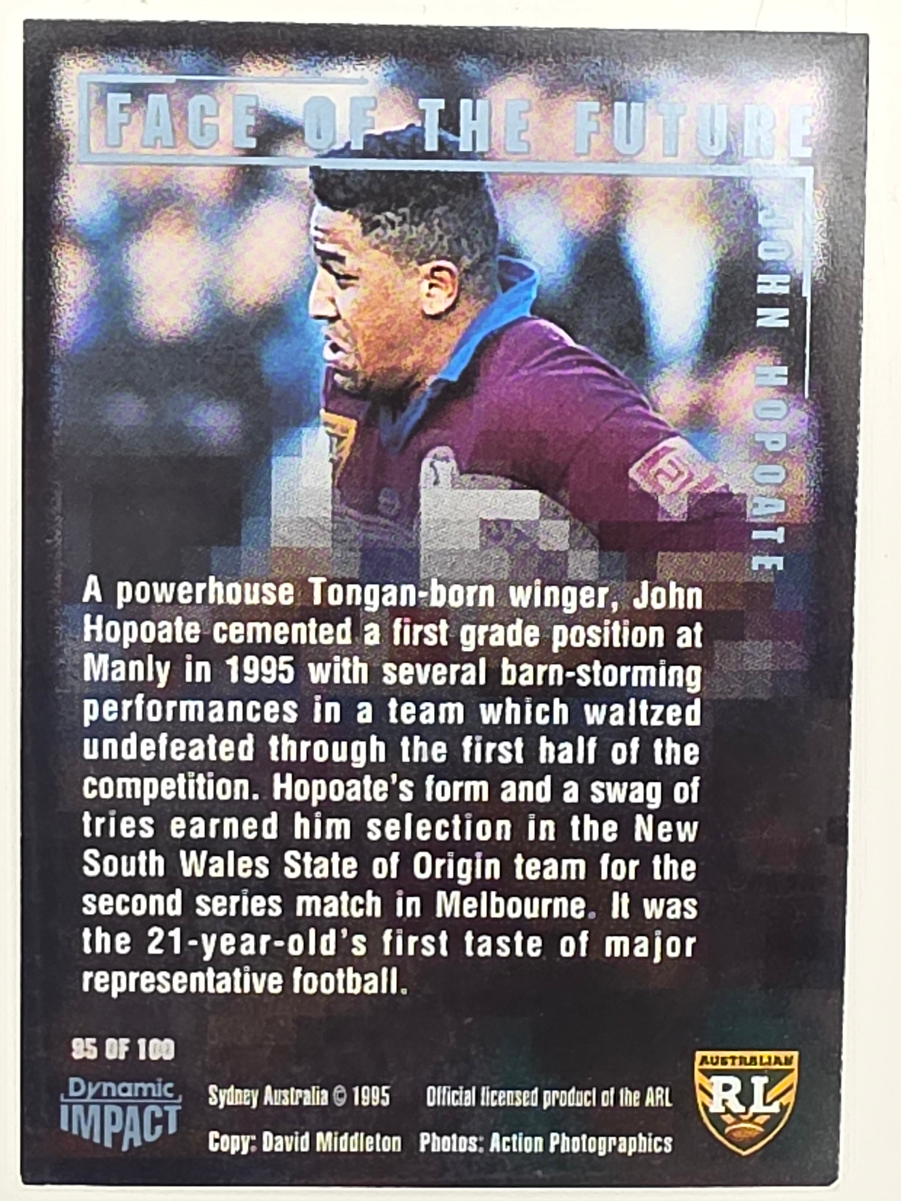 1995 Dynamic Series 3 Winfield Cup Tribute #095 John Hopoate Manly Warringah Sea Eagles
