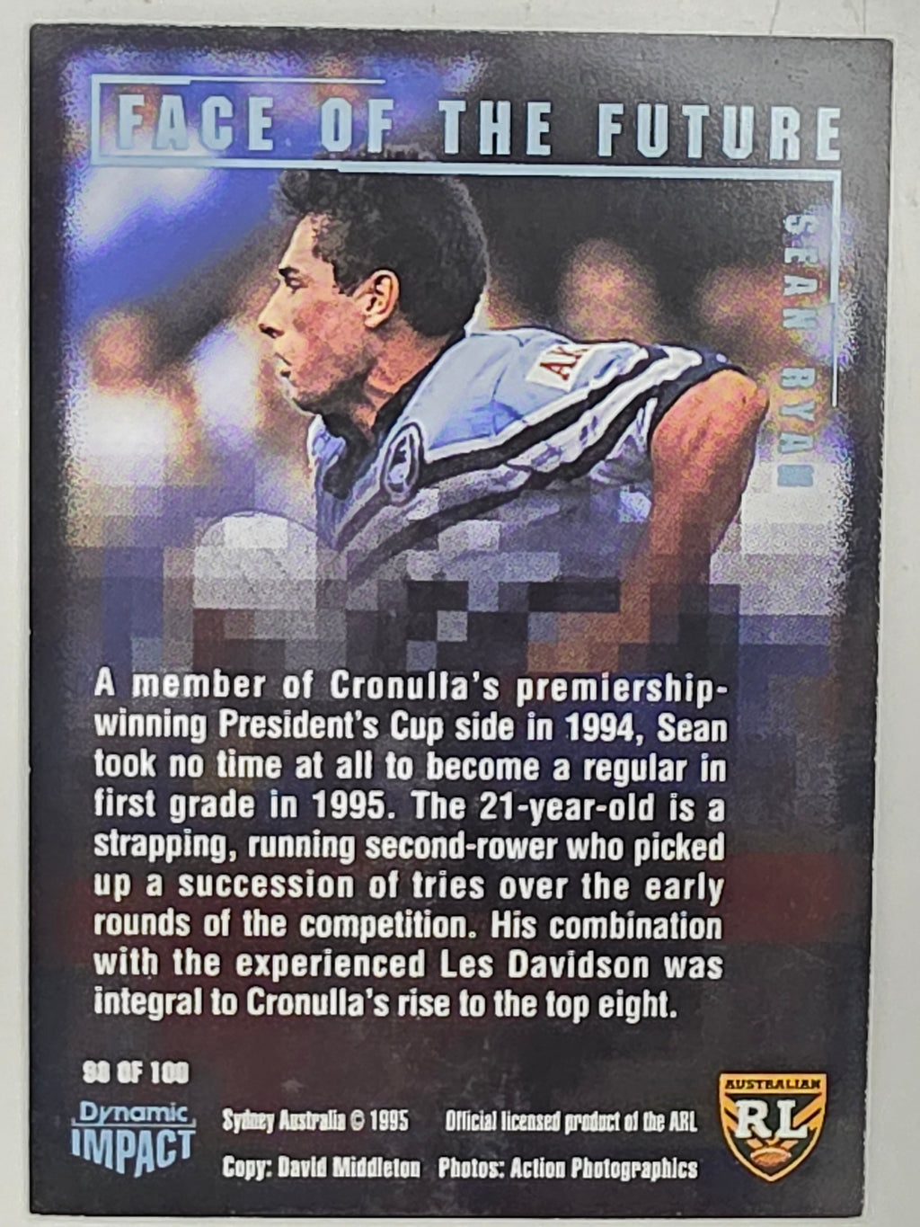 1995 Dynamic Series 3 Winfield Cup Tribute #098 Sean Ryan Cronulla Sutherland Sharks