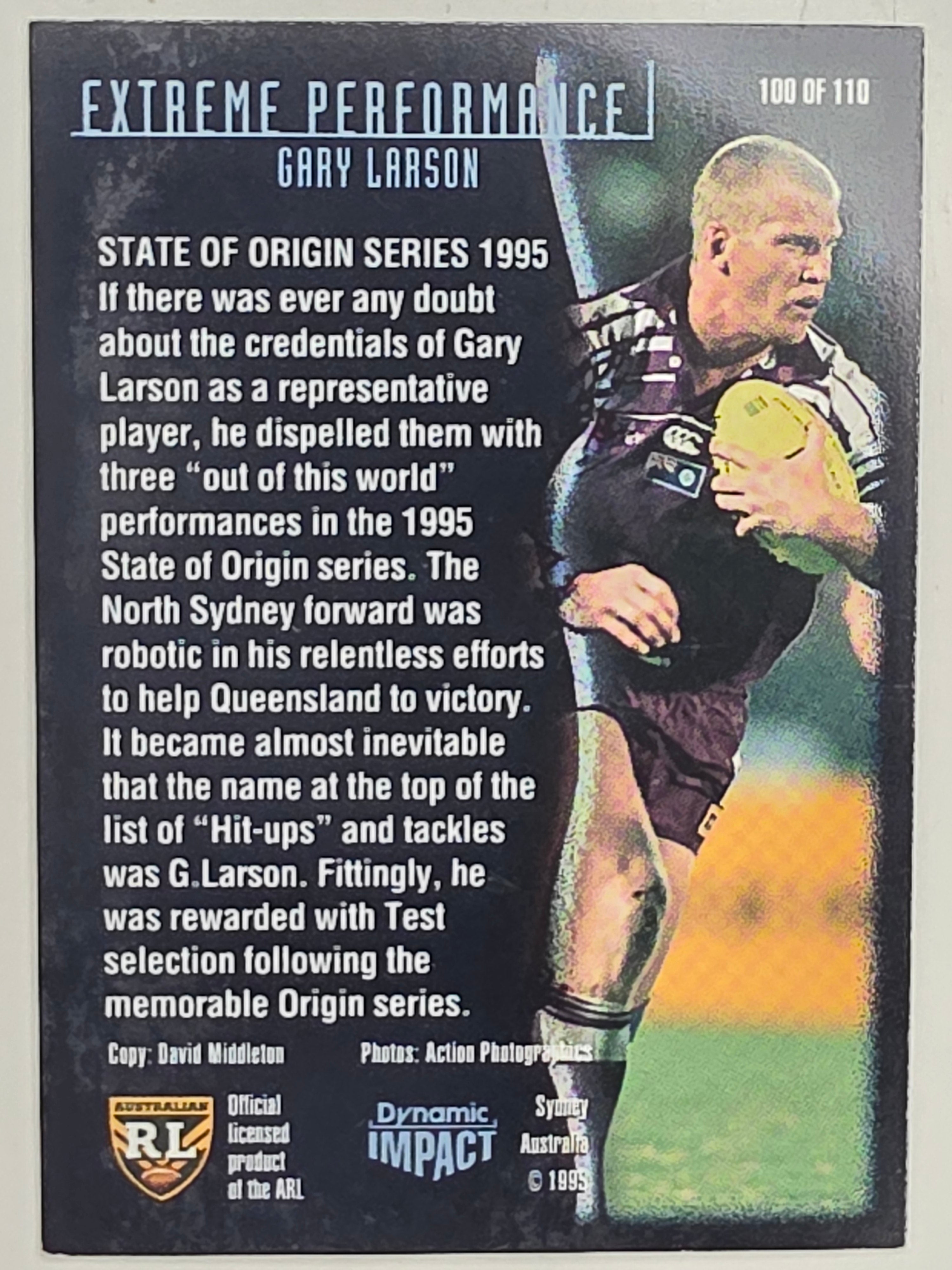 1995 Dynamic Series 3 Winfield Cup Tribute #100 Gary Larson Queensland Maroons