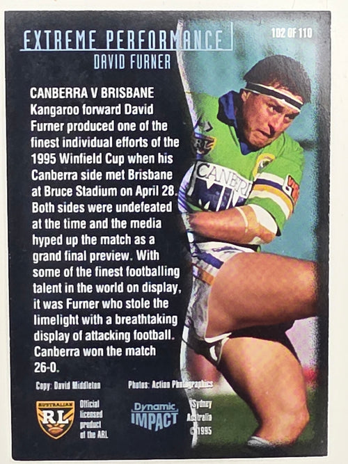 1995 Dynamic Series 3 Winfield Cup Tribute #102 David Furner Canberra Raiders