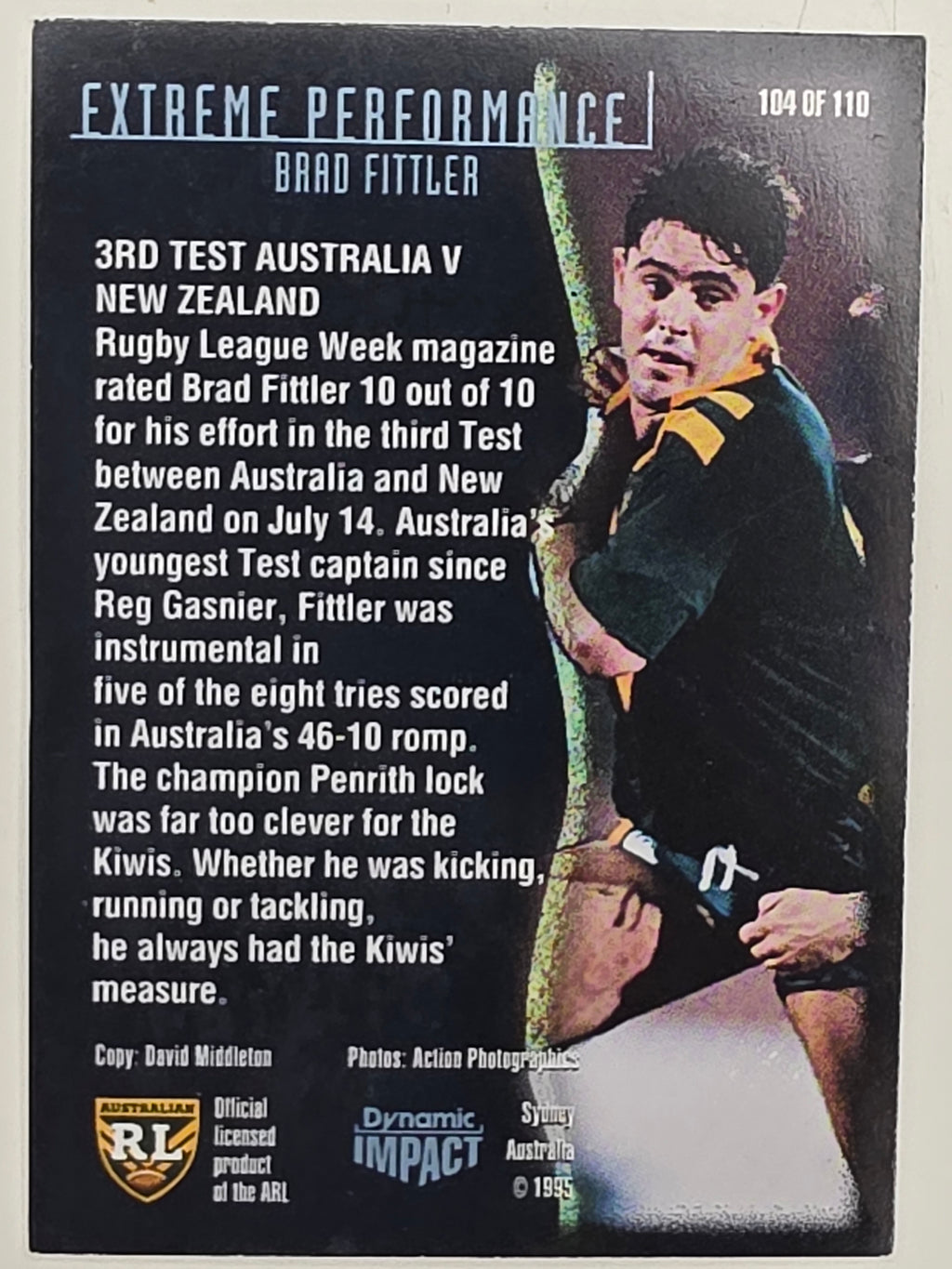 1995 Dynamic Series 3 Winfield Cup Tribute #104 Brad Fittler Australia Kangaroos