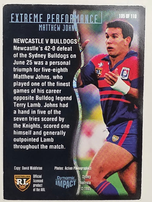 1995 Dynamic Series 3 Winfield Cup Tribute #105 Matthew Johns Newcastle Knights