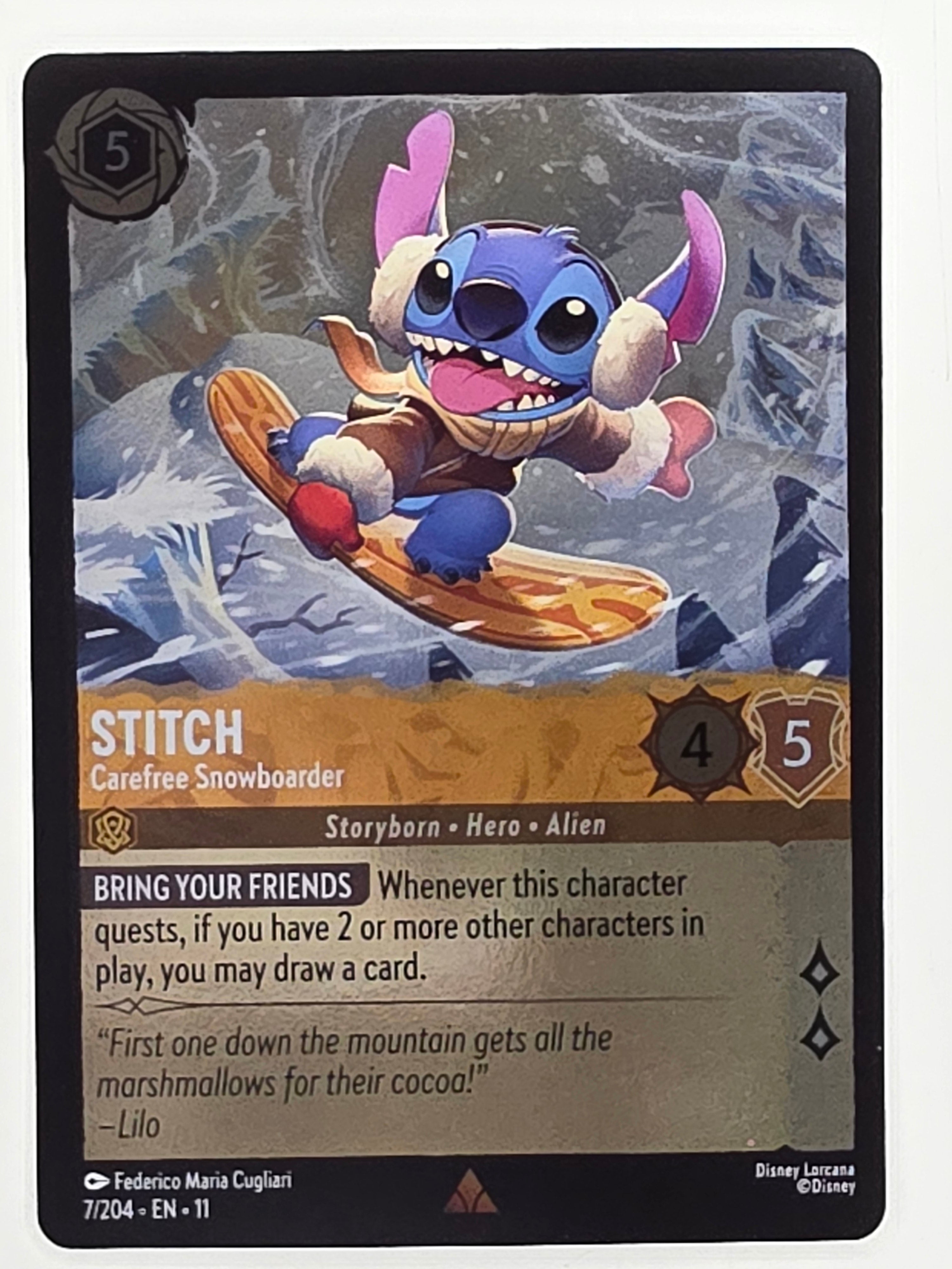 Disney Lorcana Winterspell COLDFOIL #7/204 Stitch - Carefree Snowboarder | Rare