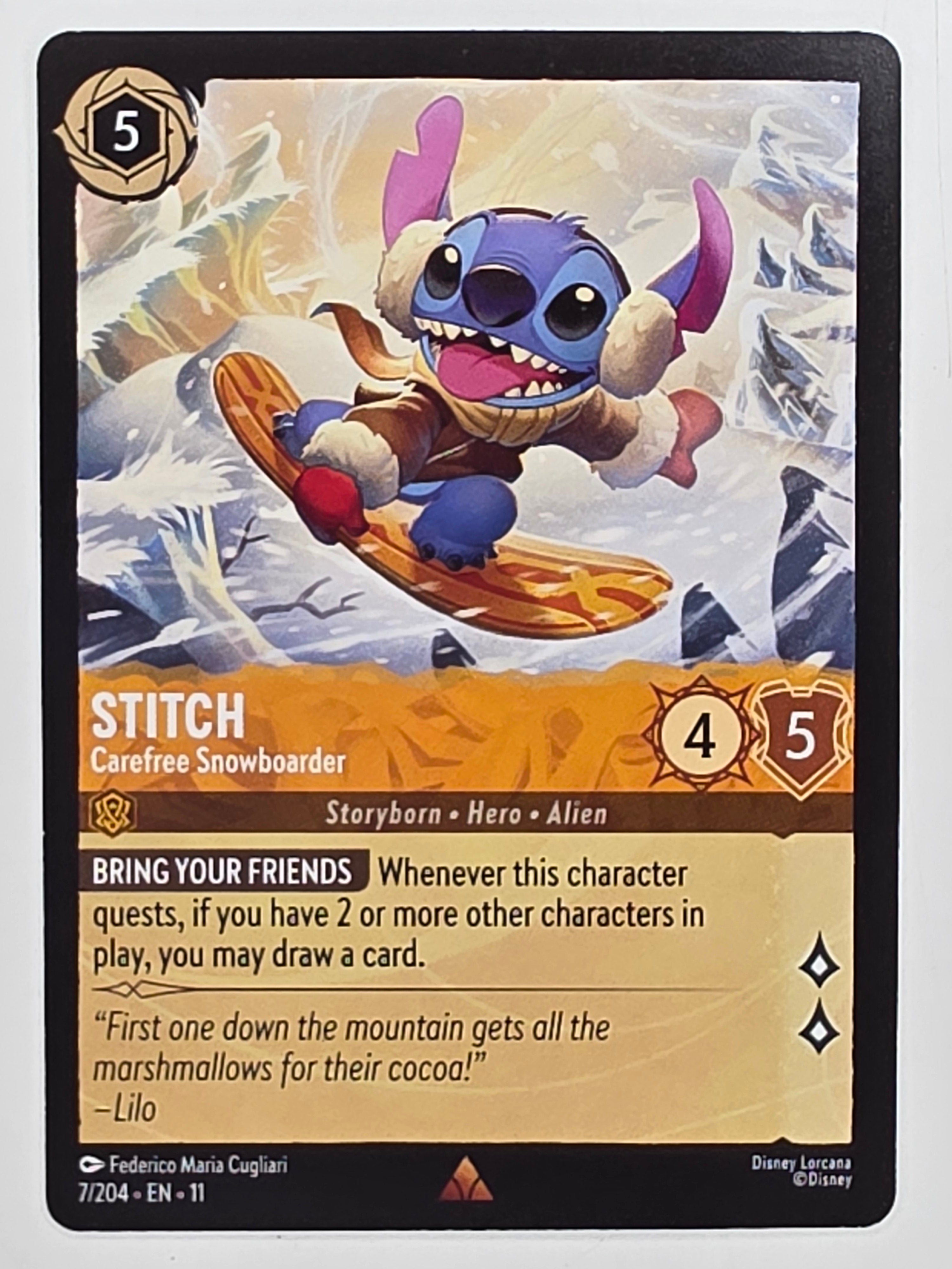 Disney Lorcana Winterspell #7/204 Stitch - Carefree Snowboarder | Rare