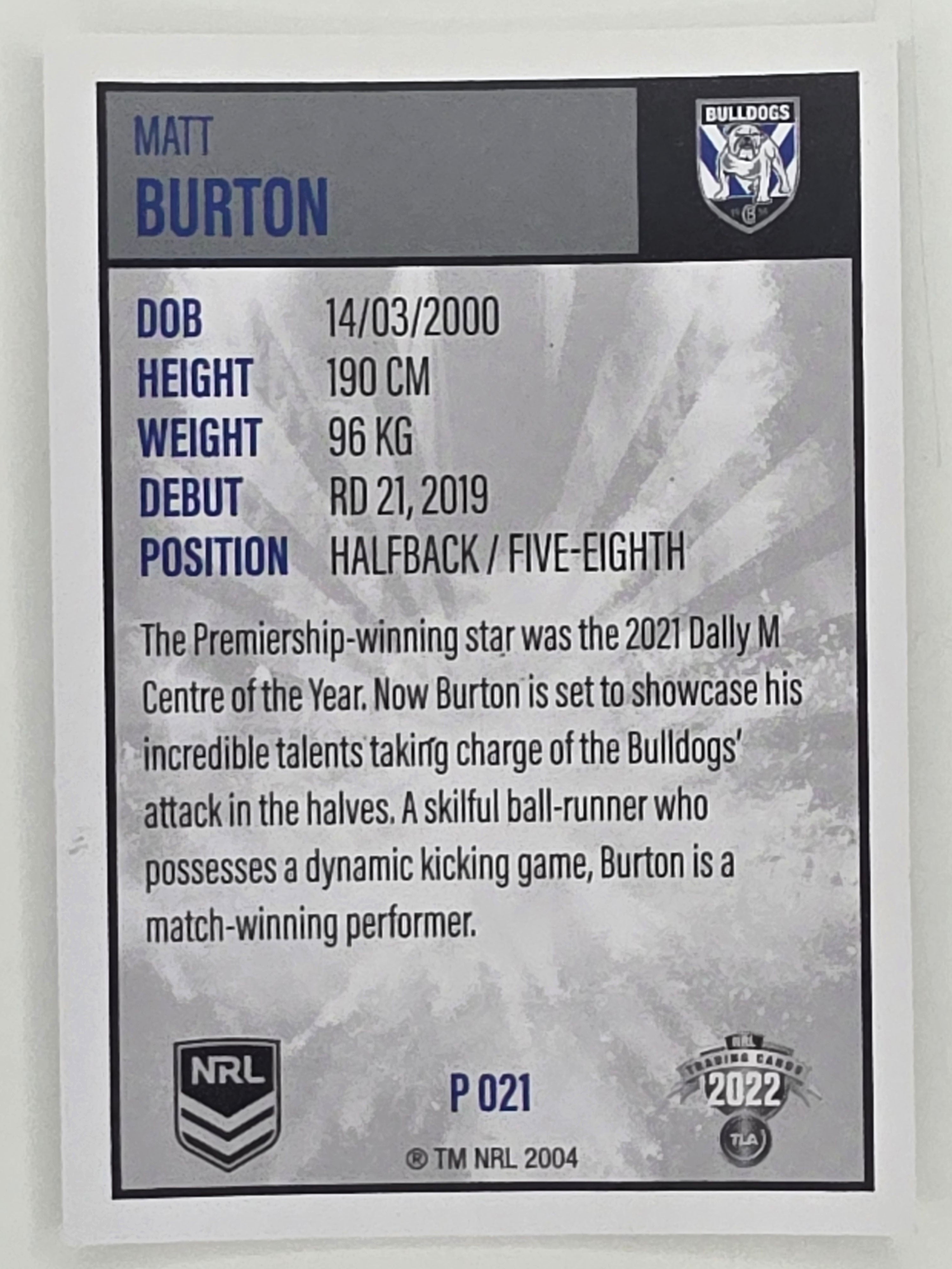 NRL 2022 Elite Silver Parallel #021 Matt Burton Canterbury Bankstown Bulldogs