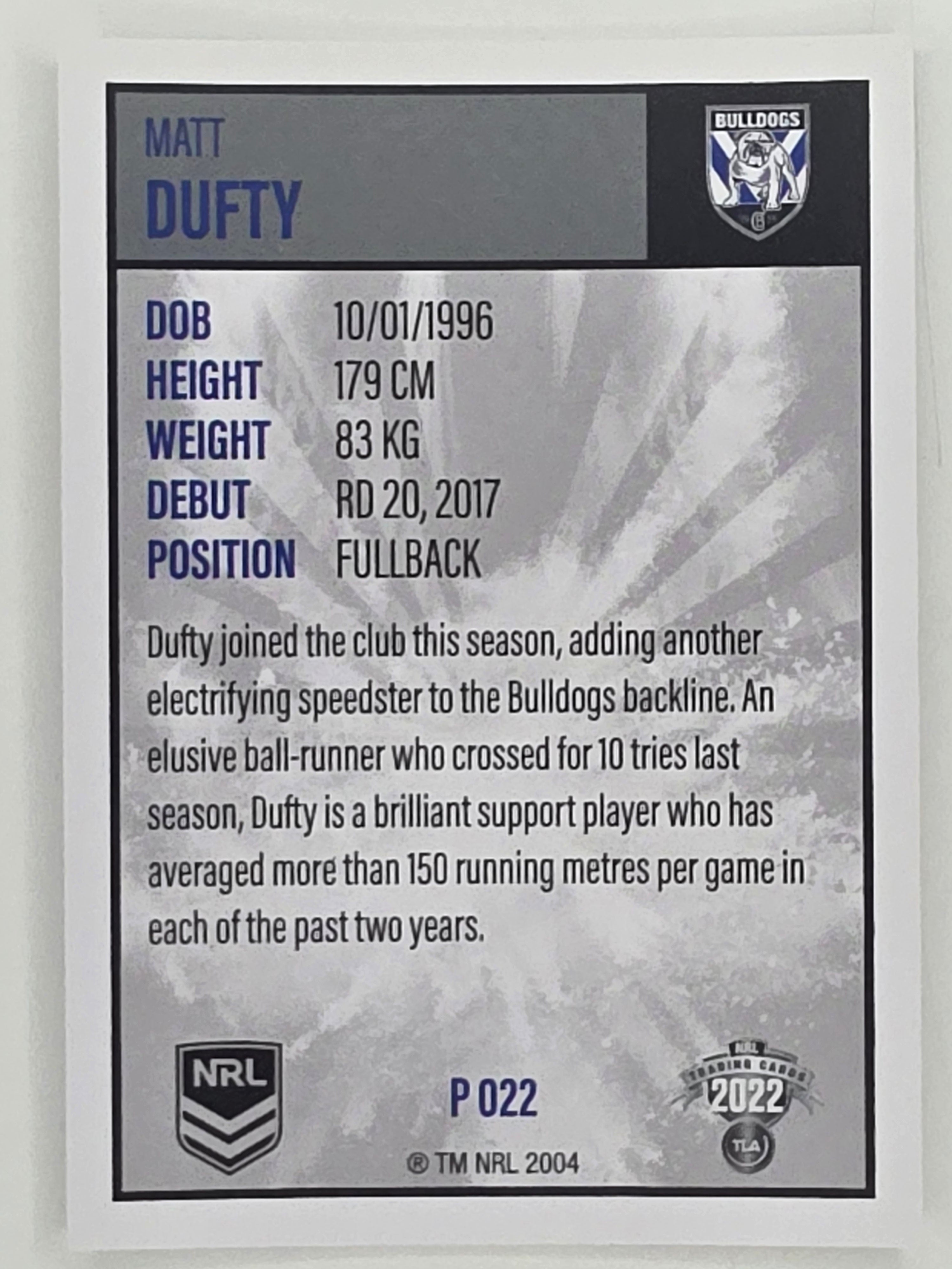 NRL 2022 Elite Silver Parallel #022 Matt Dufty Canterbury Bankstown Bulldogs