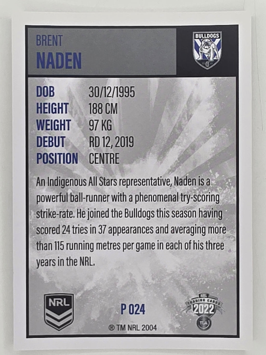 NRL 2022 Elite Silver Parallel #024 Brent Naden Canterbury Bankstown Bulldogs
