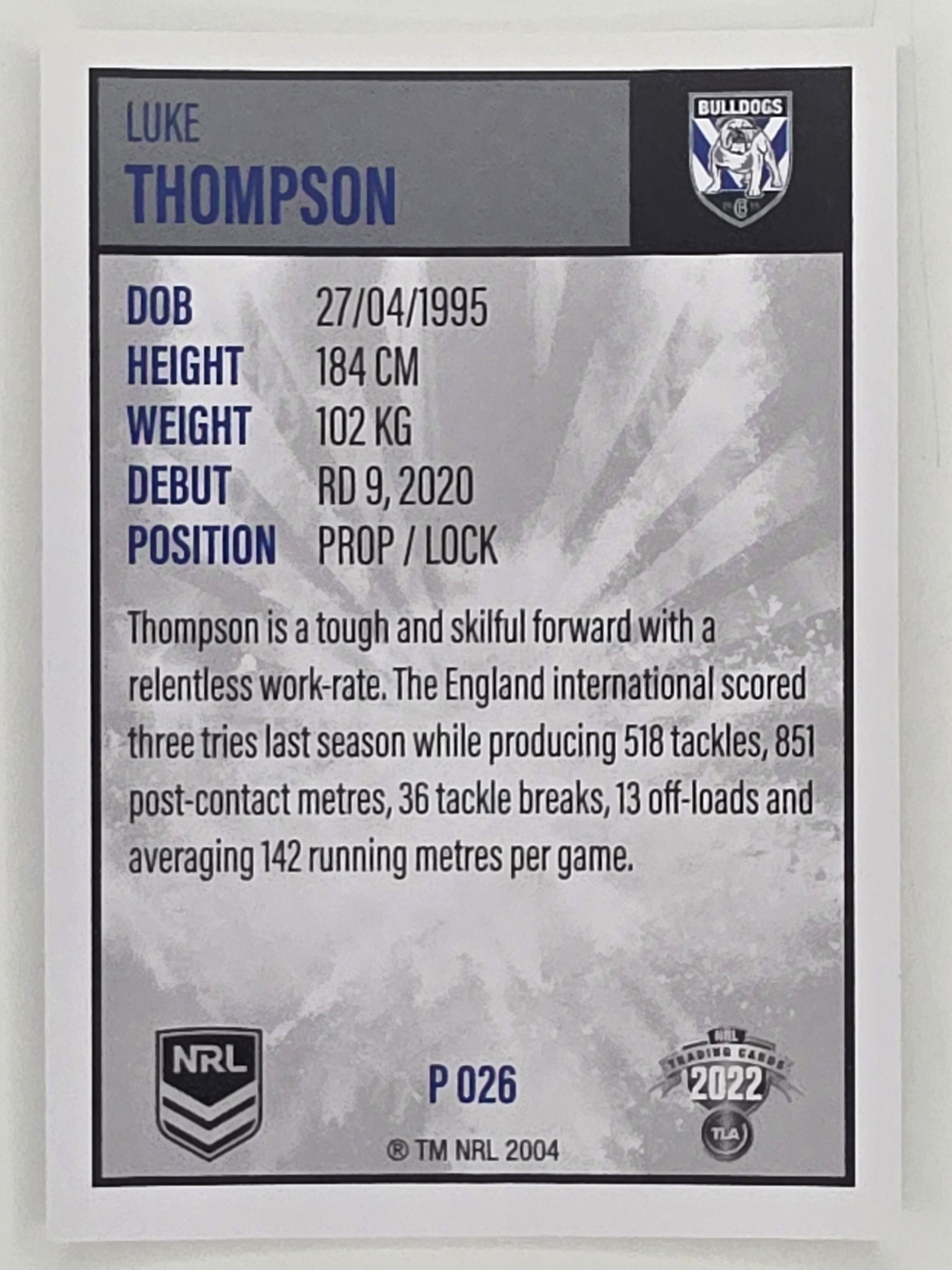 NRL 2022 Elite Silver Parallel #026 Luke Thompson Canterbury Bankstown Bulldogs