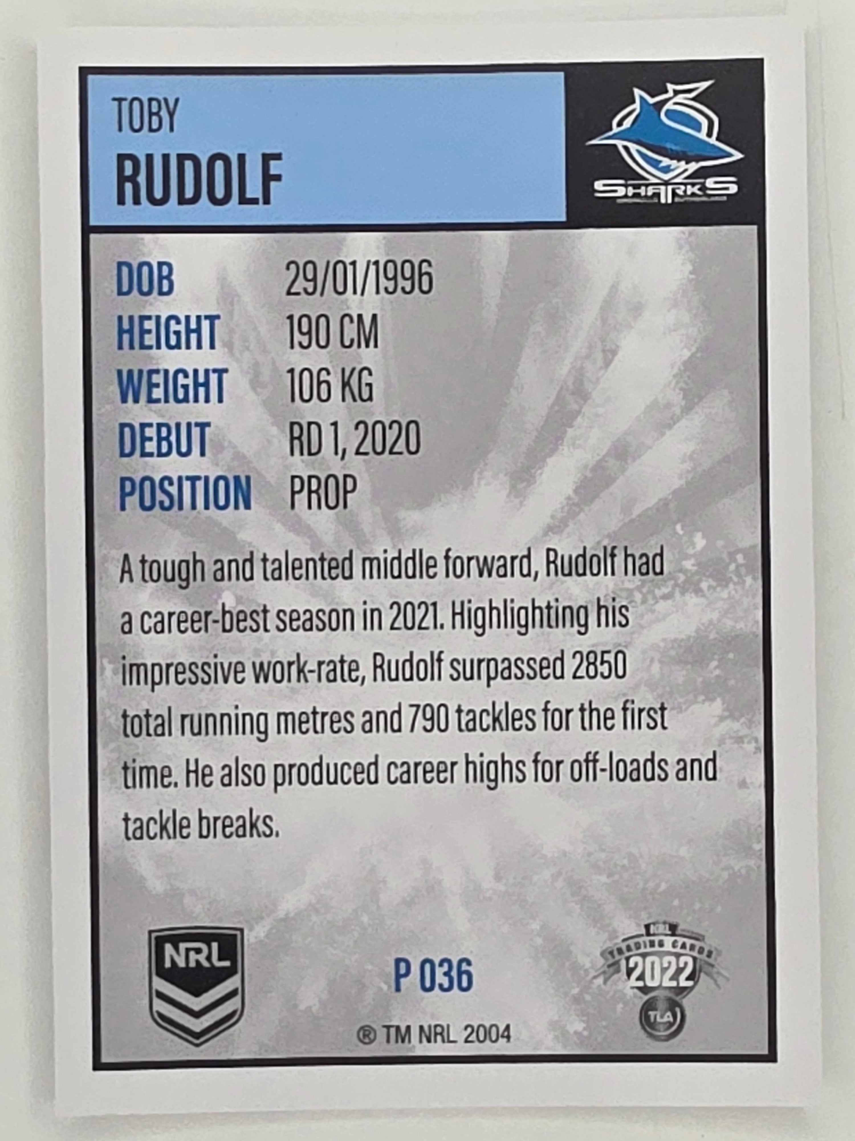 NRL 2022 Elite Silver Parallel #036 Toby Rudolf Cronulla Sutherland Sharks