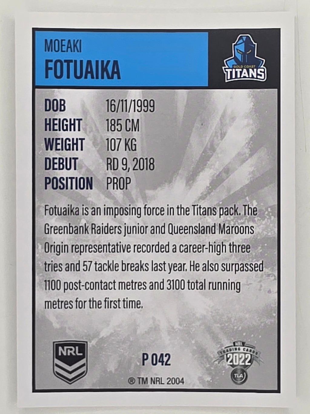 NRL 2022 Elite Silver Parallel #042 Moeaki Fotuaika Gold Coast Titans