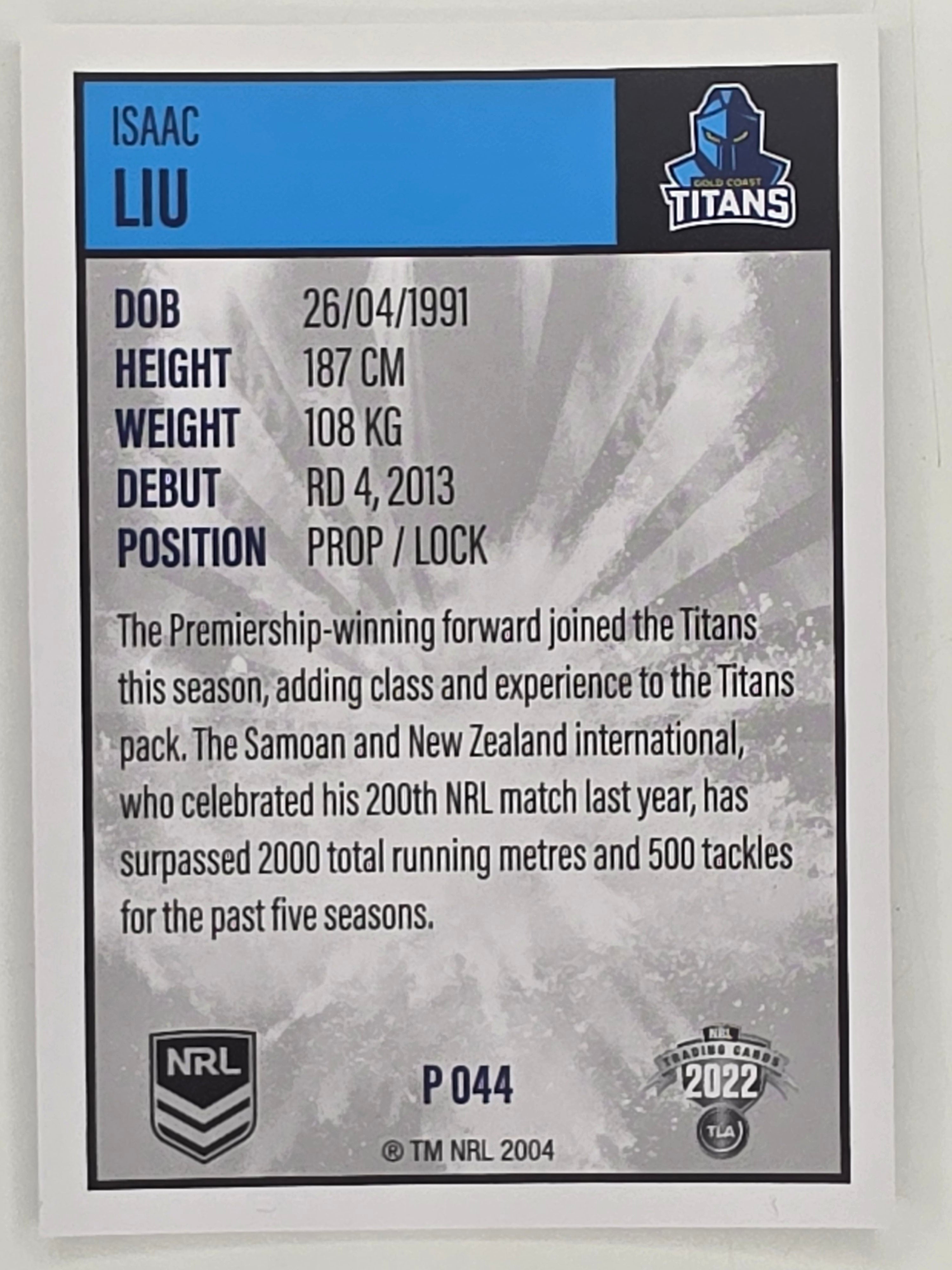 NRL 2022 Elite Silver Parallel #044 Isaac Liu Gold Coast Titans