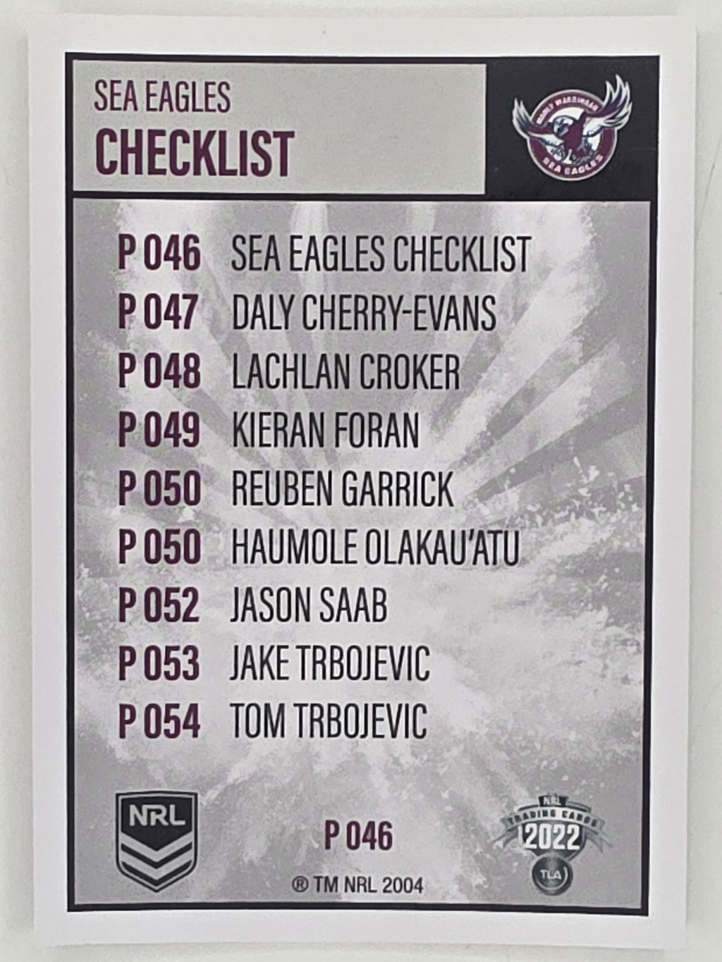 NRL 2022 Elite Silver Parallel #046 Sea Eagles Checklist Manly Warringah Sea Eagles
