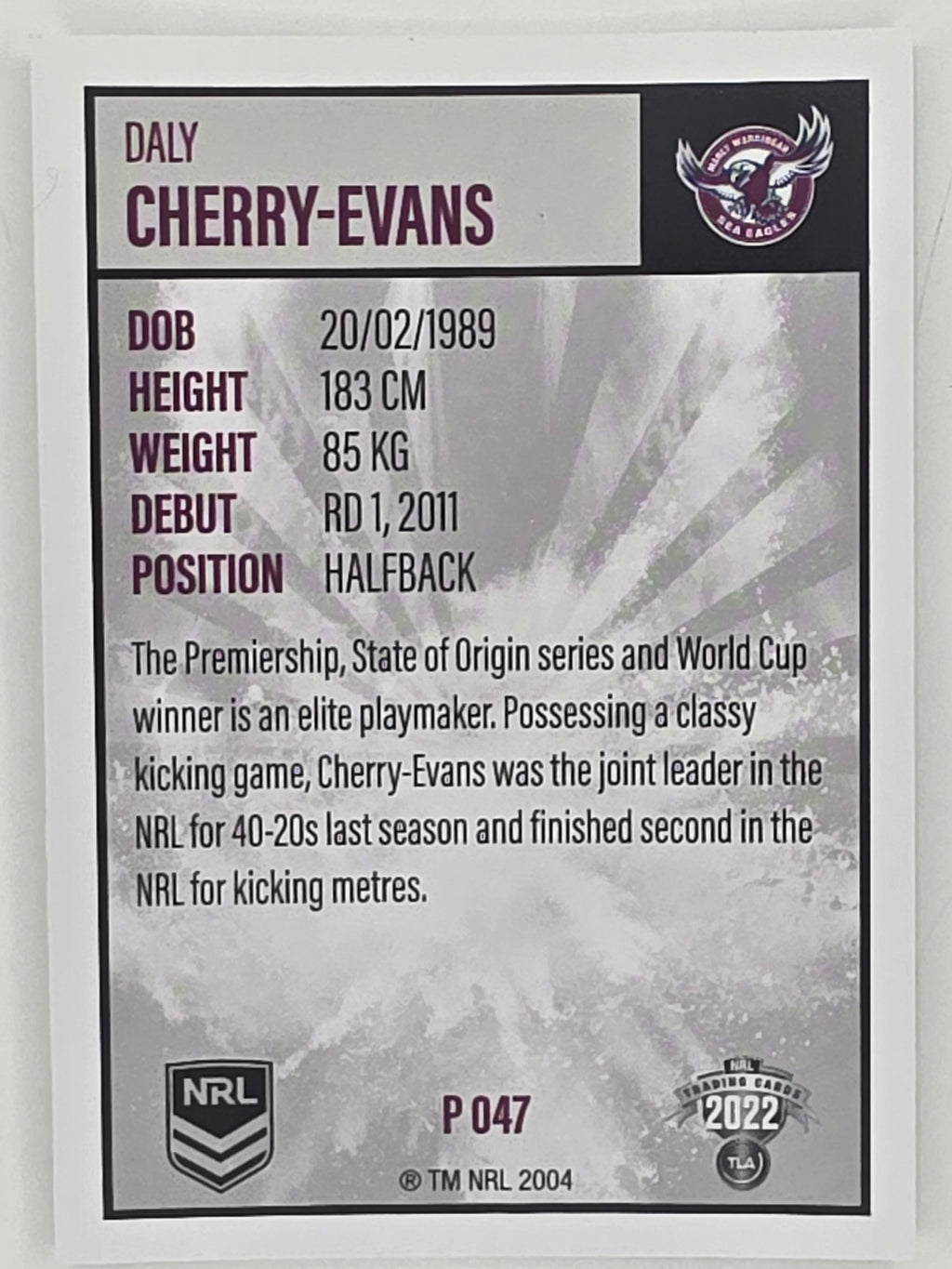 NRL 2022 Elite Silver Parallel #047 Daly Cherry-Evans Manly Warringah Sea Eagles