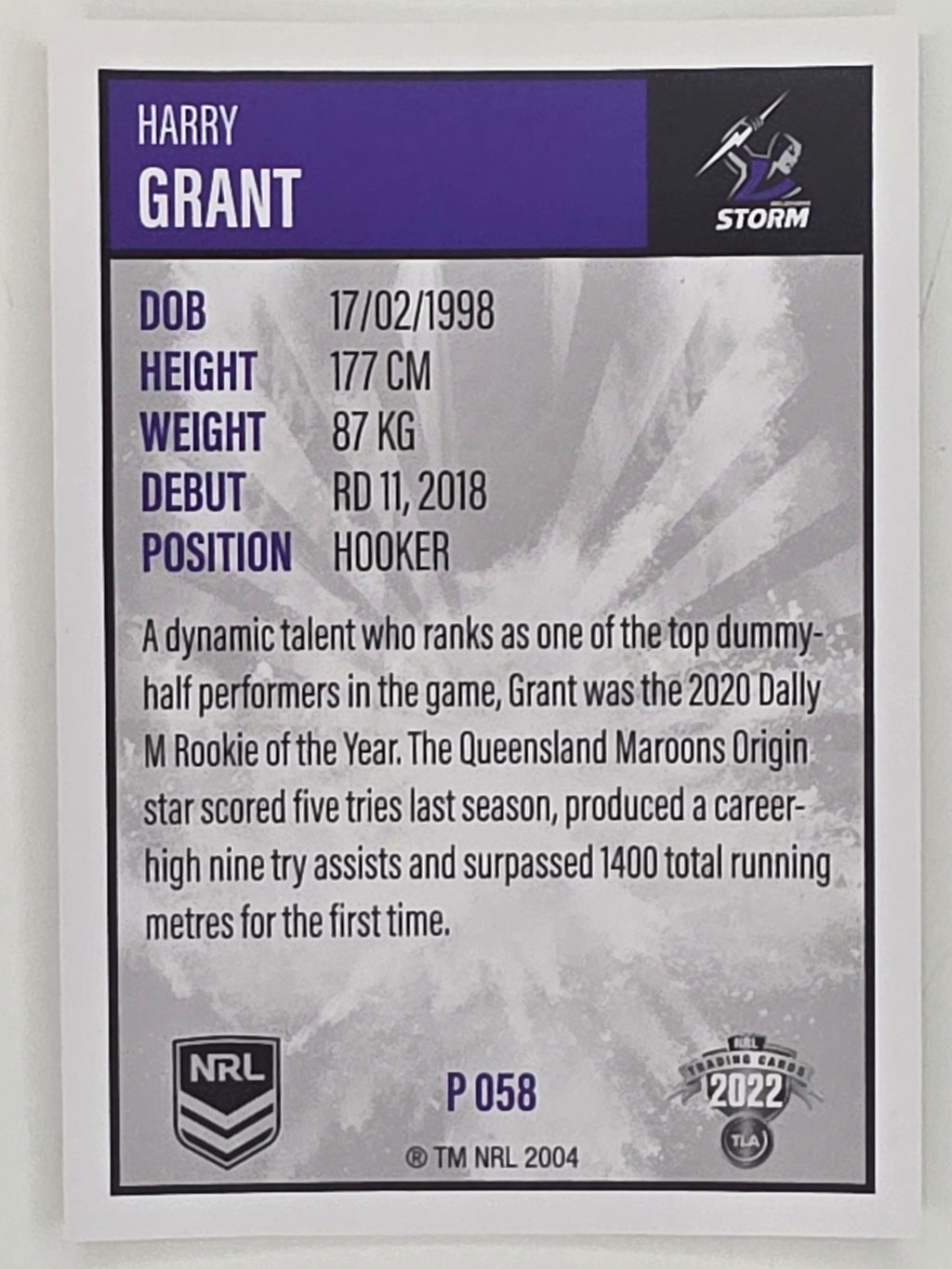 NRL 2022 Elite Silver Parallel #058 Harry Grant Melbourne Storm