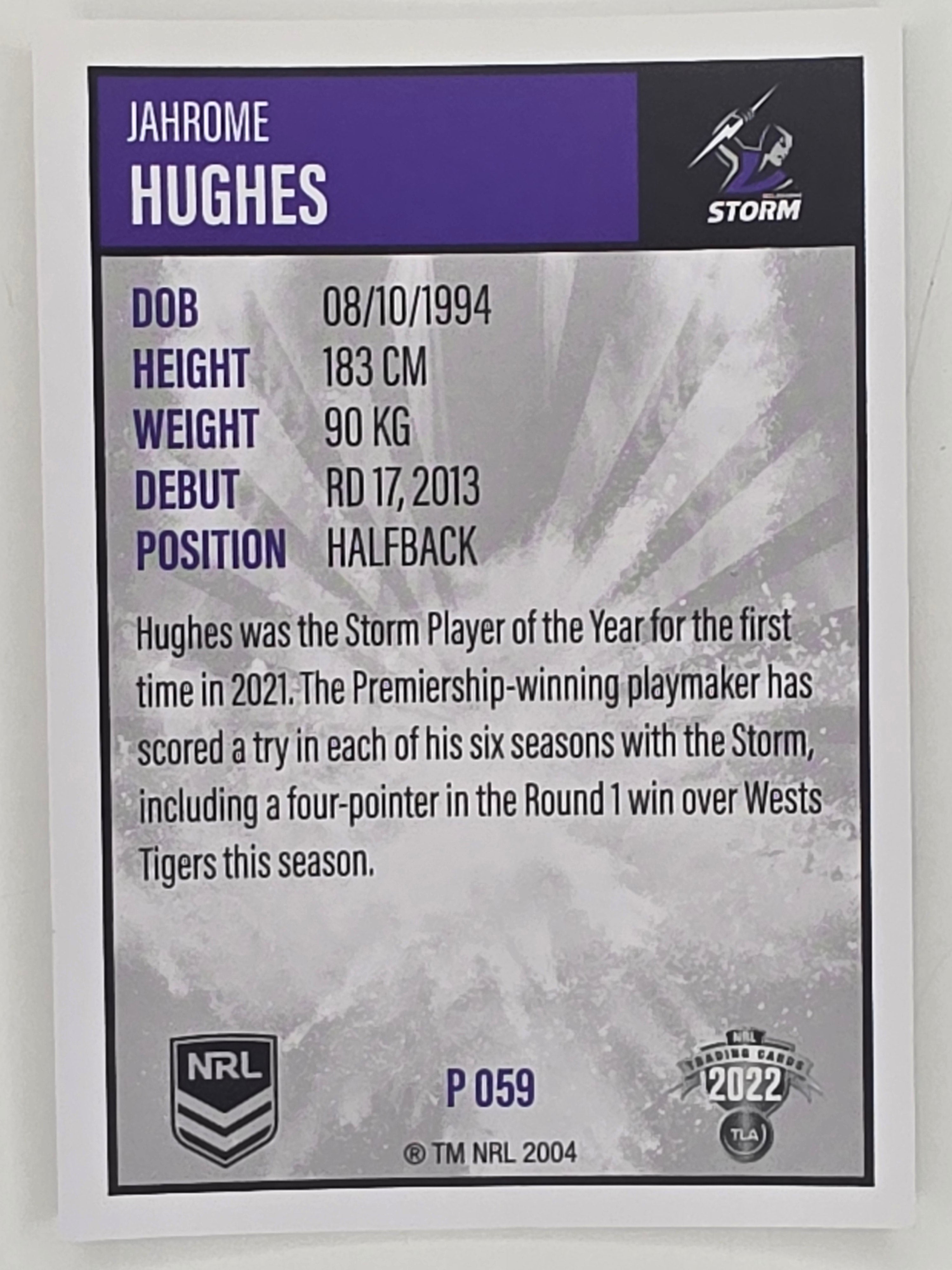 NRL 2022 Elite Silver Parallel #059 Jahrome Hughes Melbourne Storm