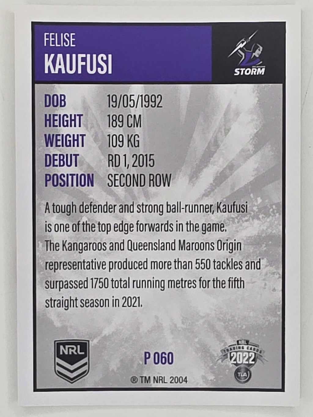 NRL 2022 Elite Silver Parallel #060 Felise Kaufusi Melbourne Storm