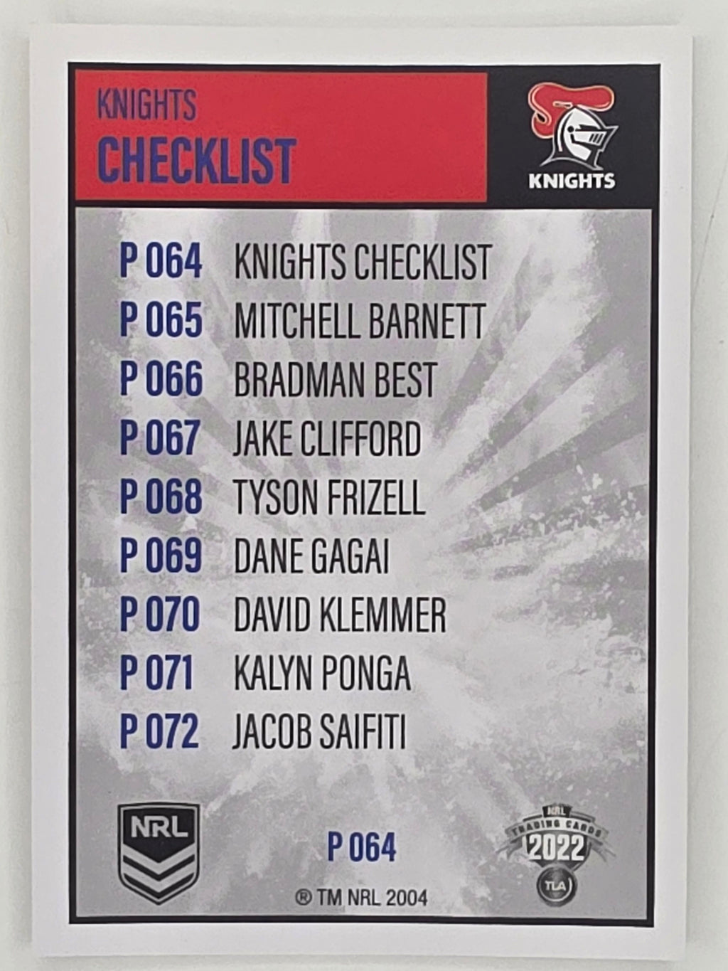 NRL 2022 Elite Silver Parallel #064 Knights Checklist Newcastle Knights