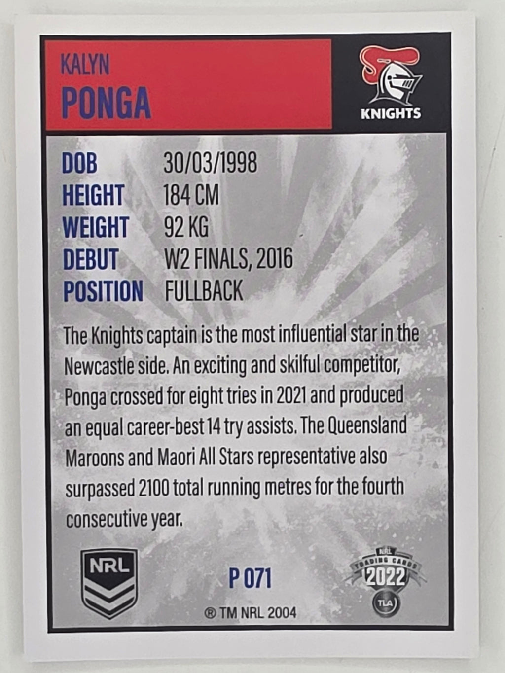 NRL 2022 Elite Silver Parallel #071 Kalyn Ponga Newcastle Knights