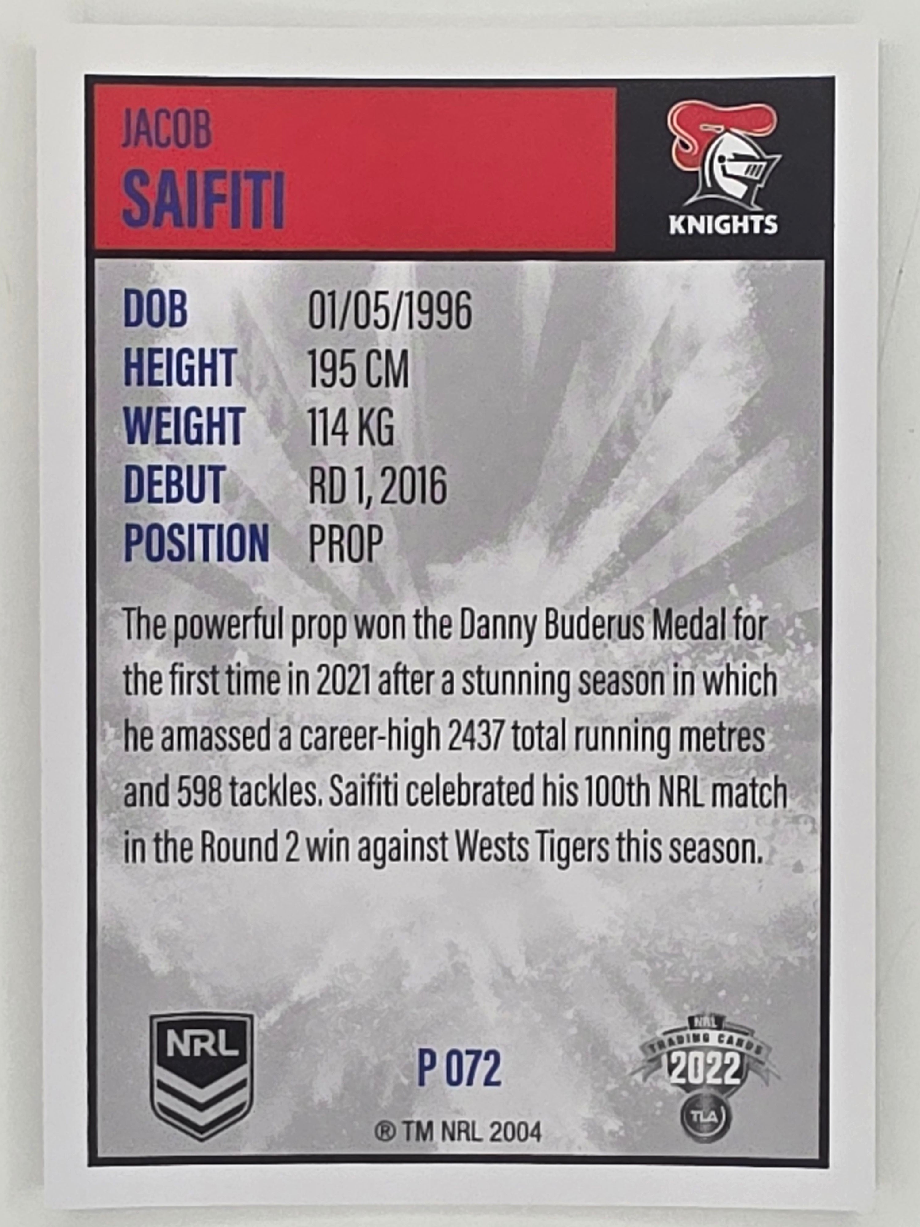 NRL 2022 Elite Silver Parallel #072 Jacob Saifiti Newcastle Knights