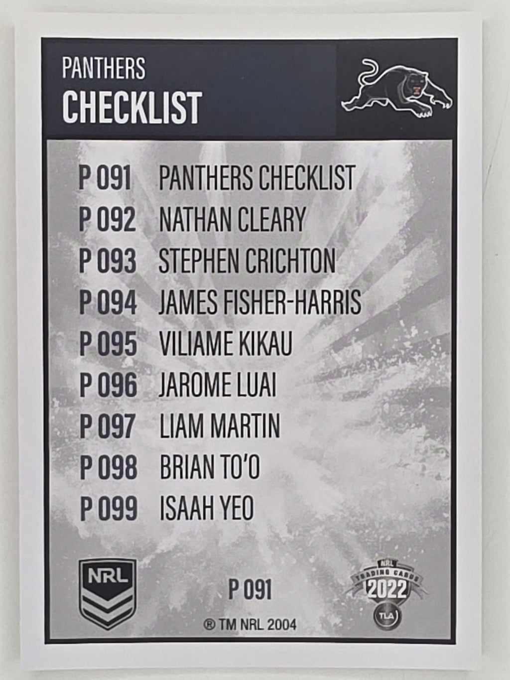 NRL 2022 Elite Silver Parallel #091 Panthers Checklist Penrith Panthers