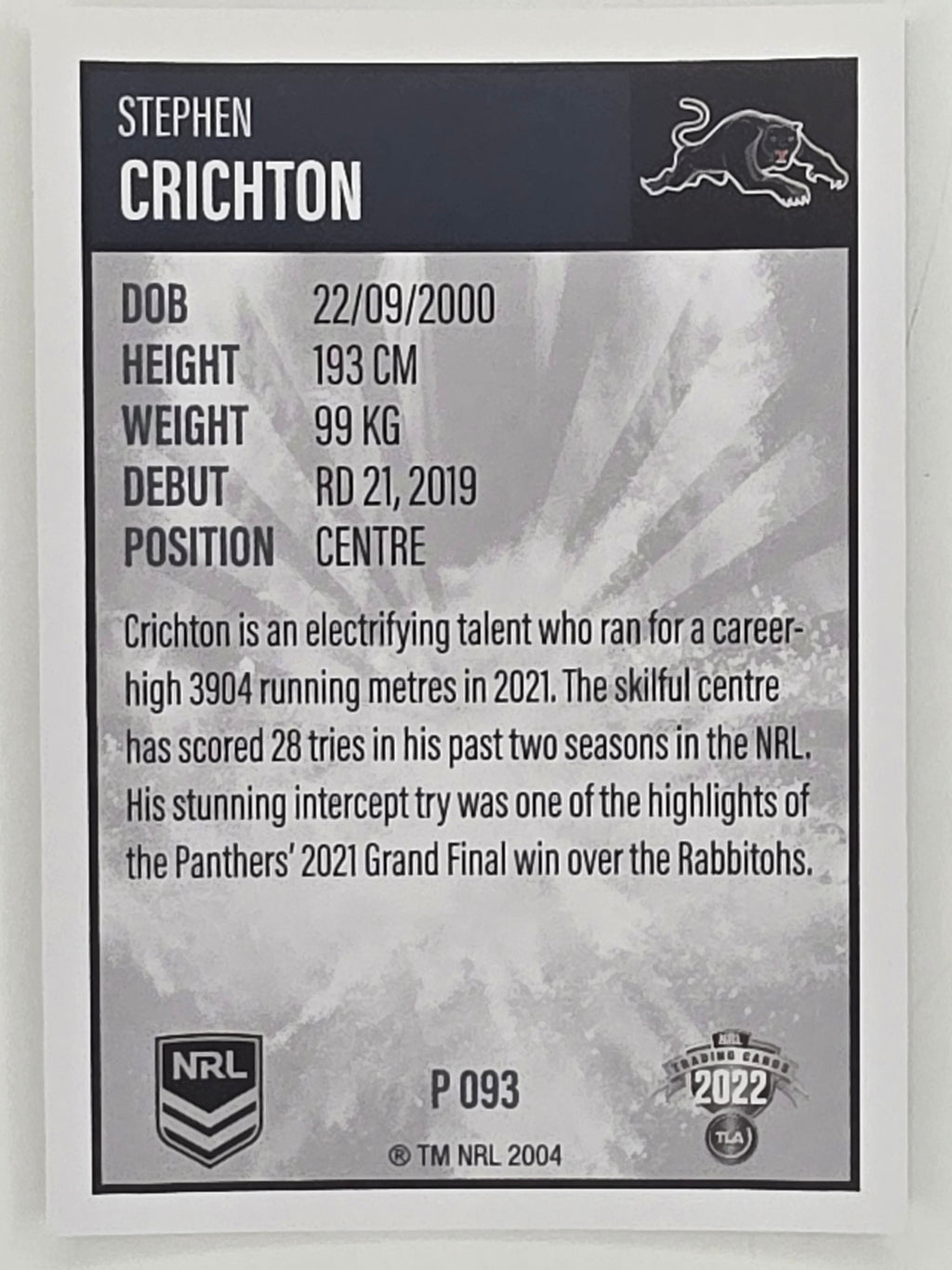 NRL 2022 Elite Silver Parallel #093 Stephen Crichton Penrith Panthers