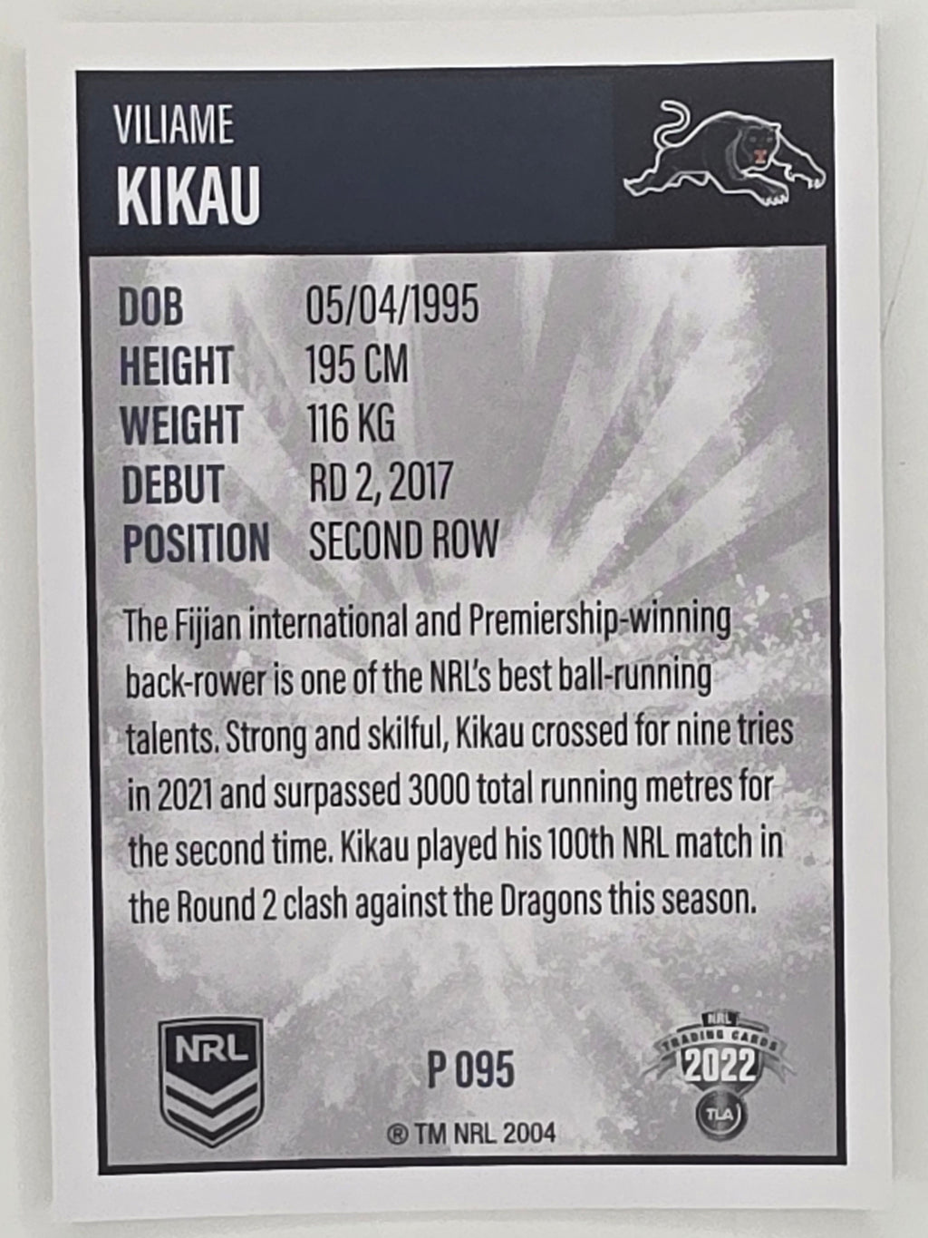 NRL 2022 Elite Silver Parallel #095 Viliame Kikau Penrith Panthers