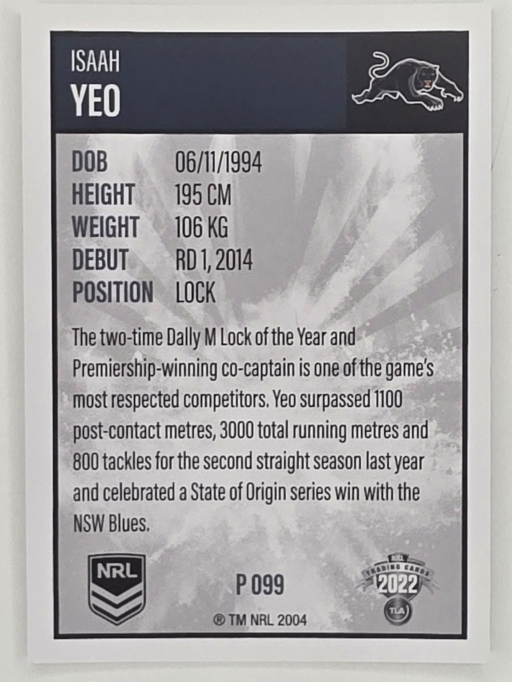 NRL 2022 Elite Silver Parallel #099 Isaah Yeo Penrith Panthers