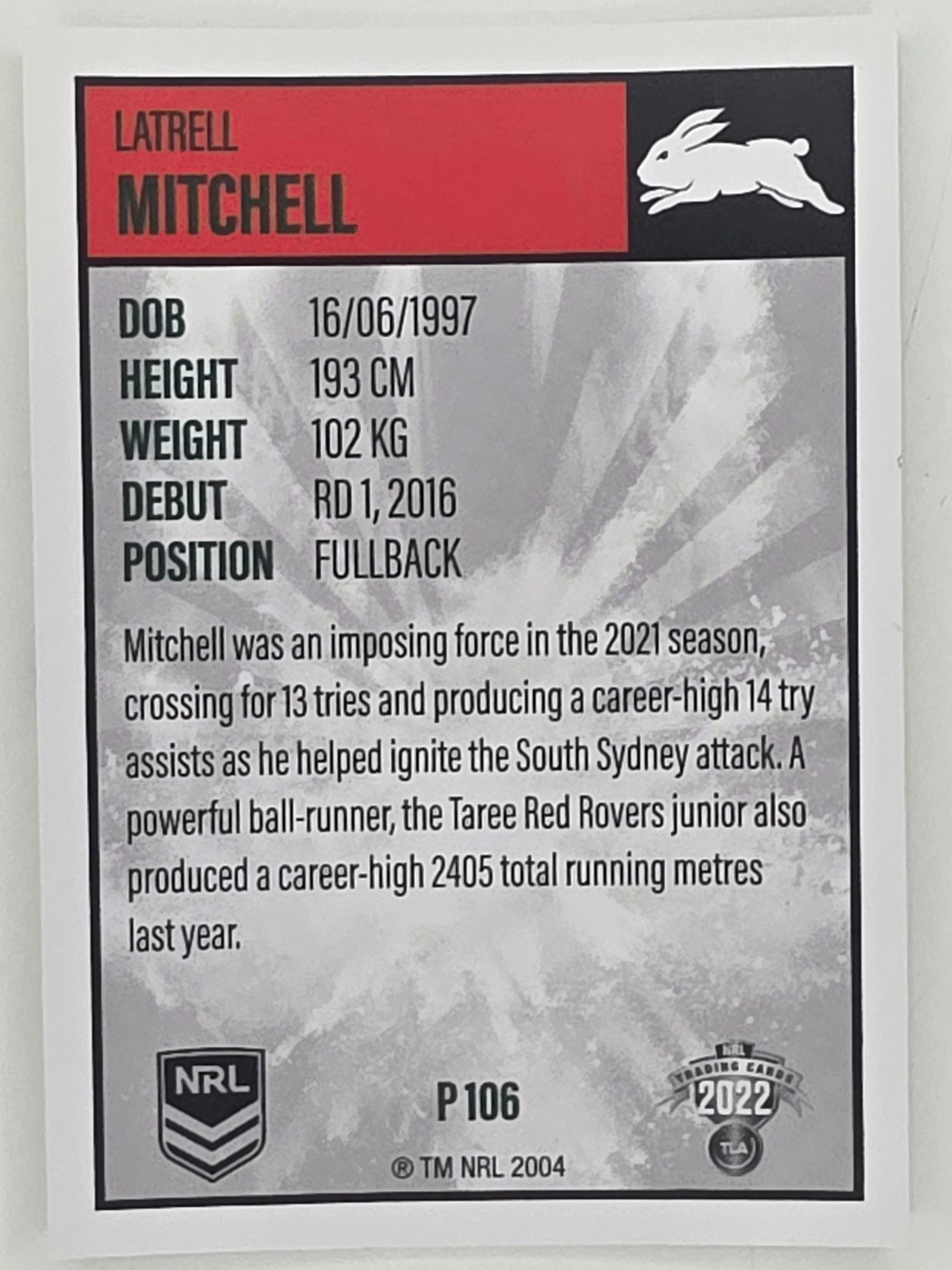 NRL 2022 Elite Silver Parallel #106 Latrell Mitchell South Sydney Rabbitohs