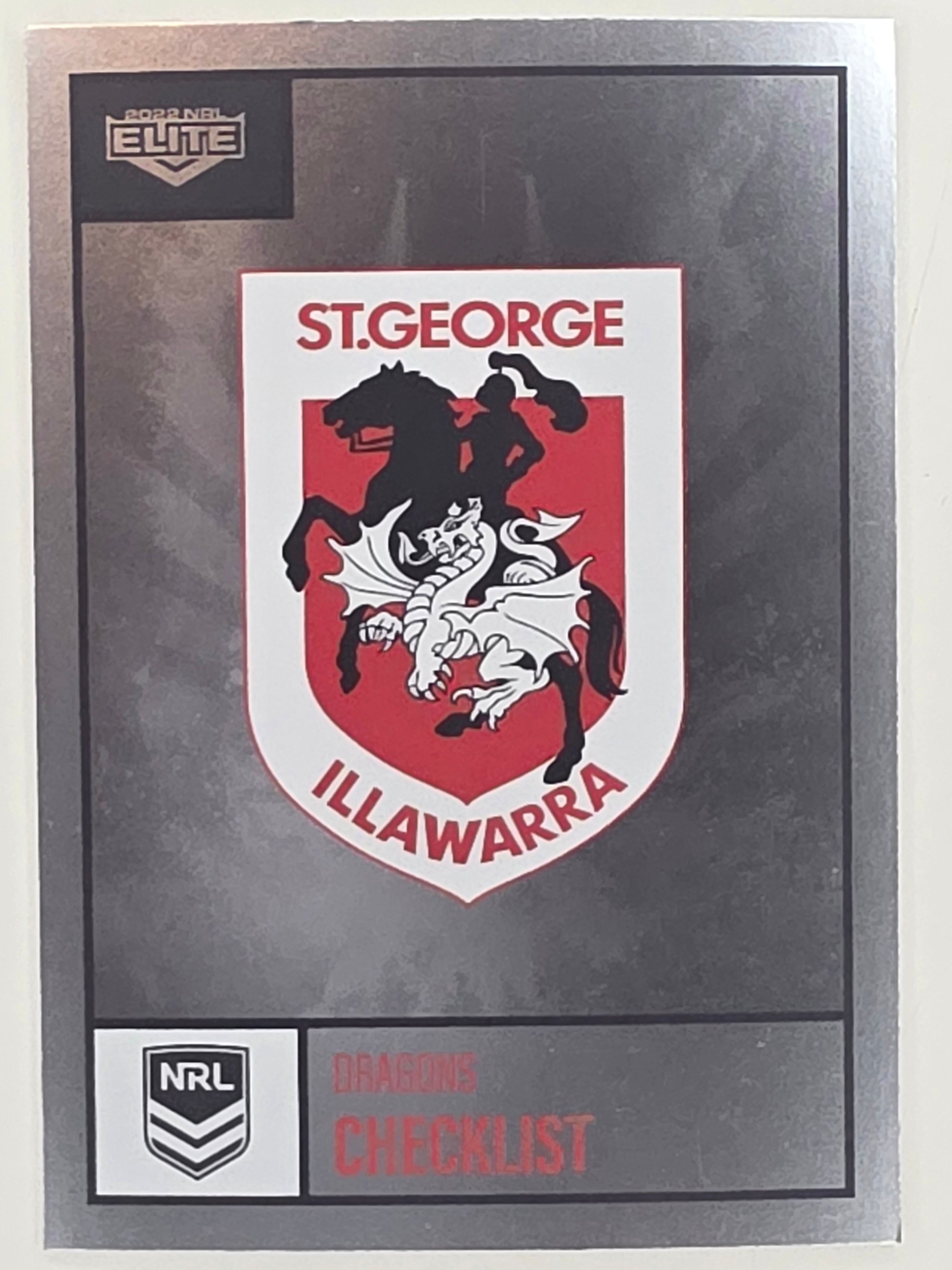 NRL 2022 Elite Silver Parallel #109 Dragons Checklist St George Illawarra Dragons