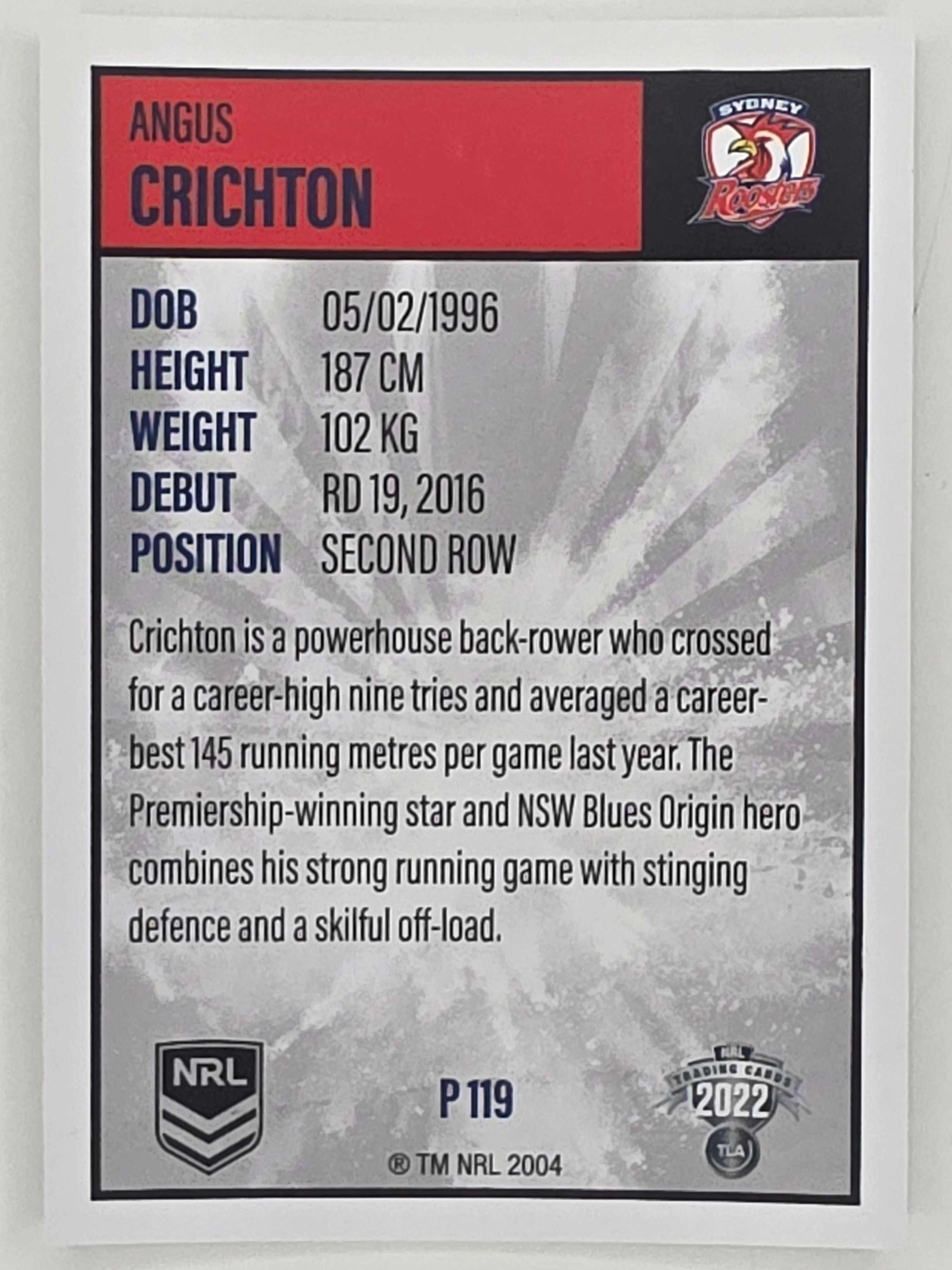 NRL 2022 Elite Silver Parallel #119 Angus Crichton Sydney Roosters