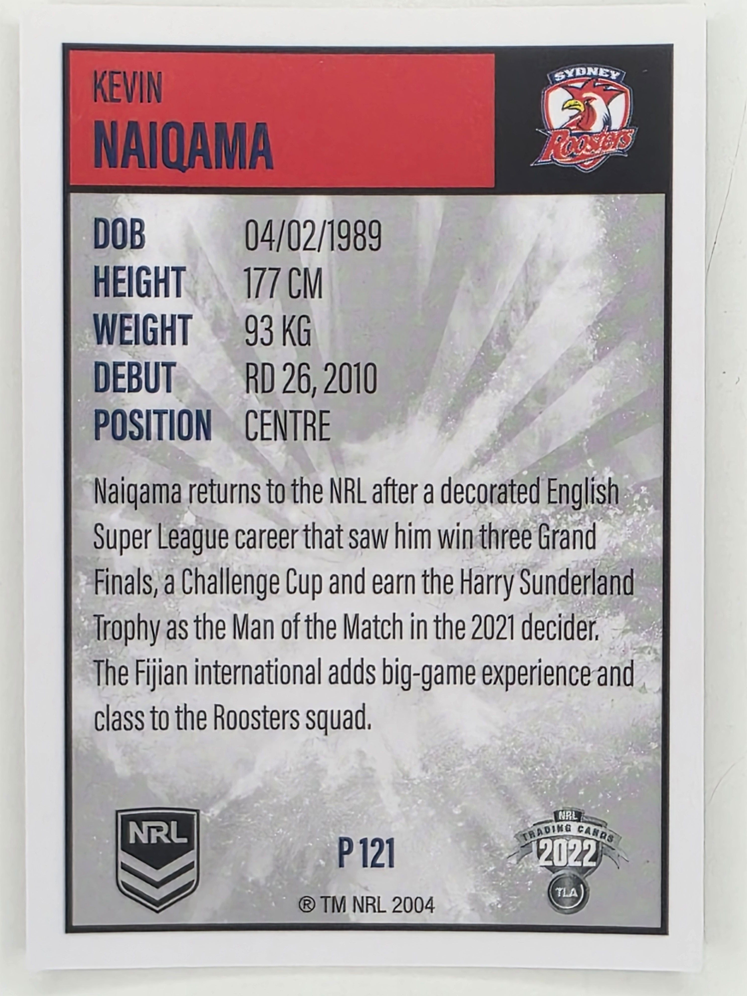 NRL 2022 Elite Silver Parallel #121 Kevin Naiqama Sydney Roosters