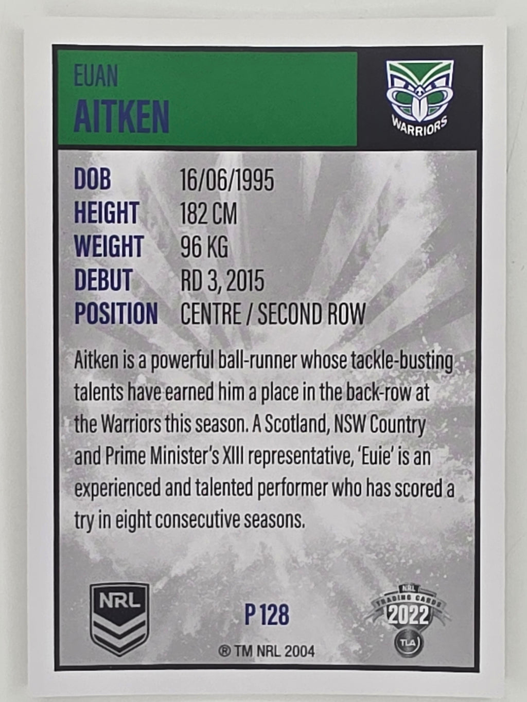 NRL 2022 Elite Silver Parallel #128 Euan Aitken New Zealand Warriors
