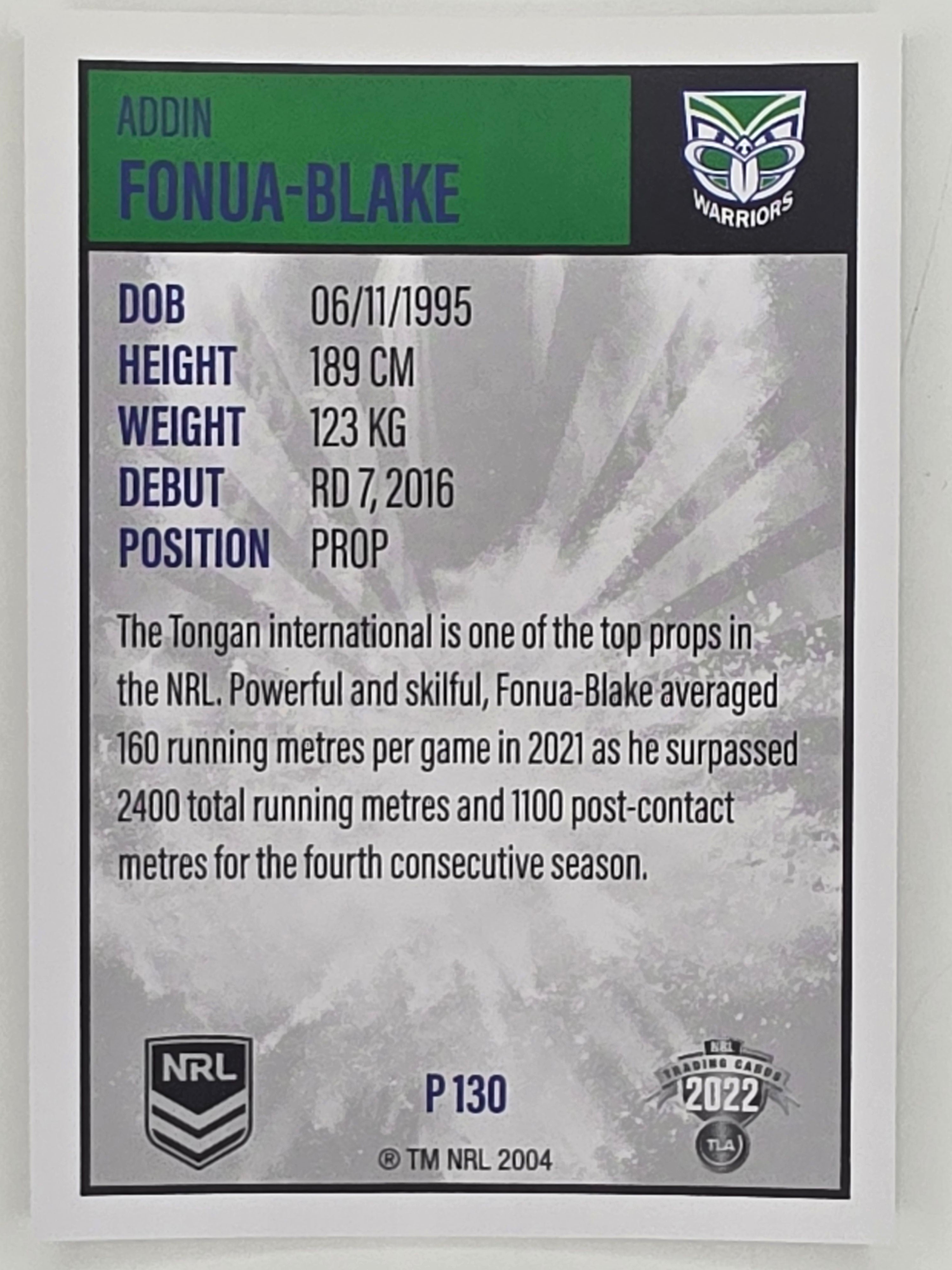 NRL 2022 Elite Silver Parallel #130 Addin Fonua-Blake New Zealand Warriors