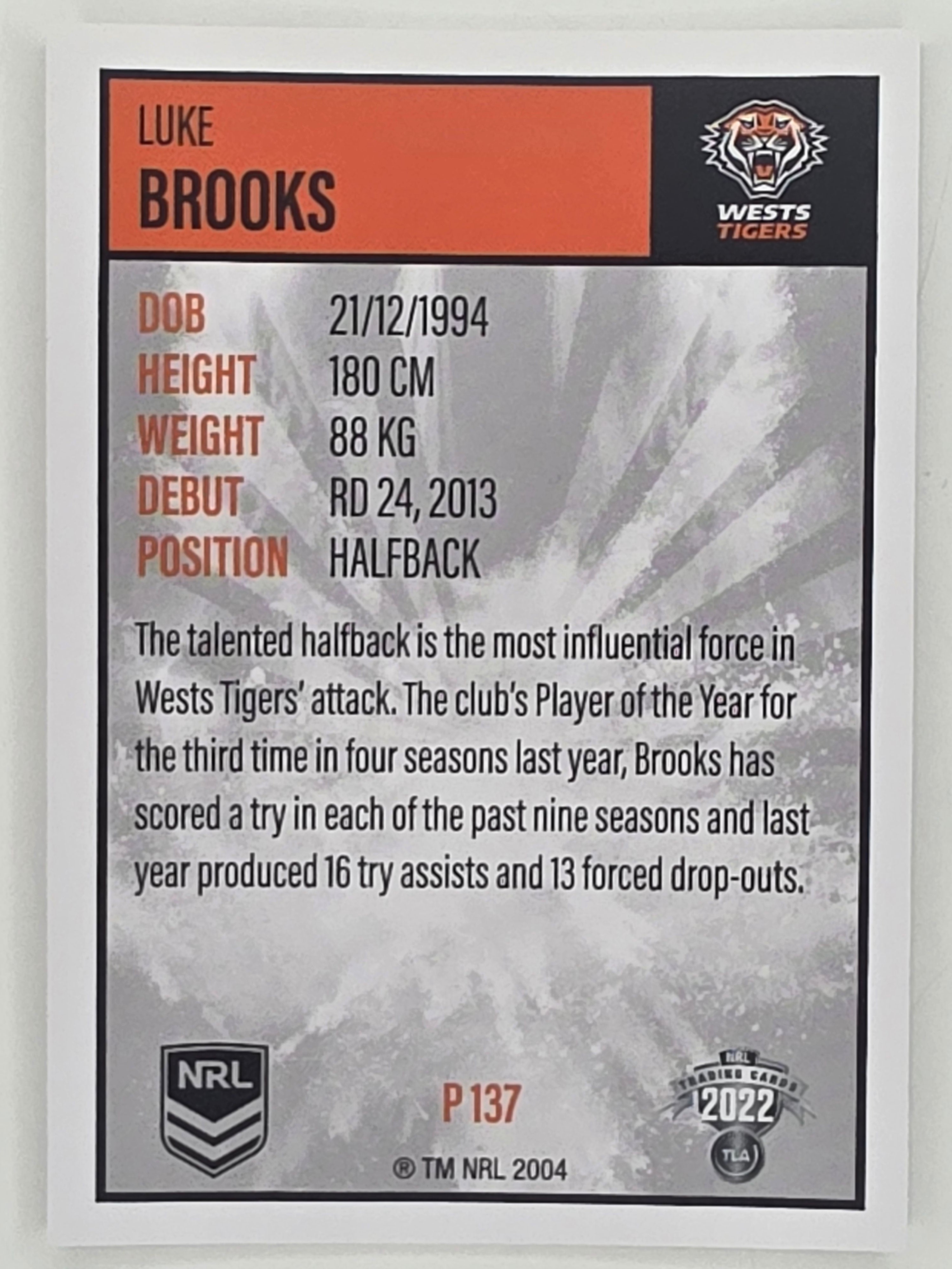 NRL 2022 Elite Silver Parallel #137 Luke Brooks Wests Tigers