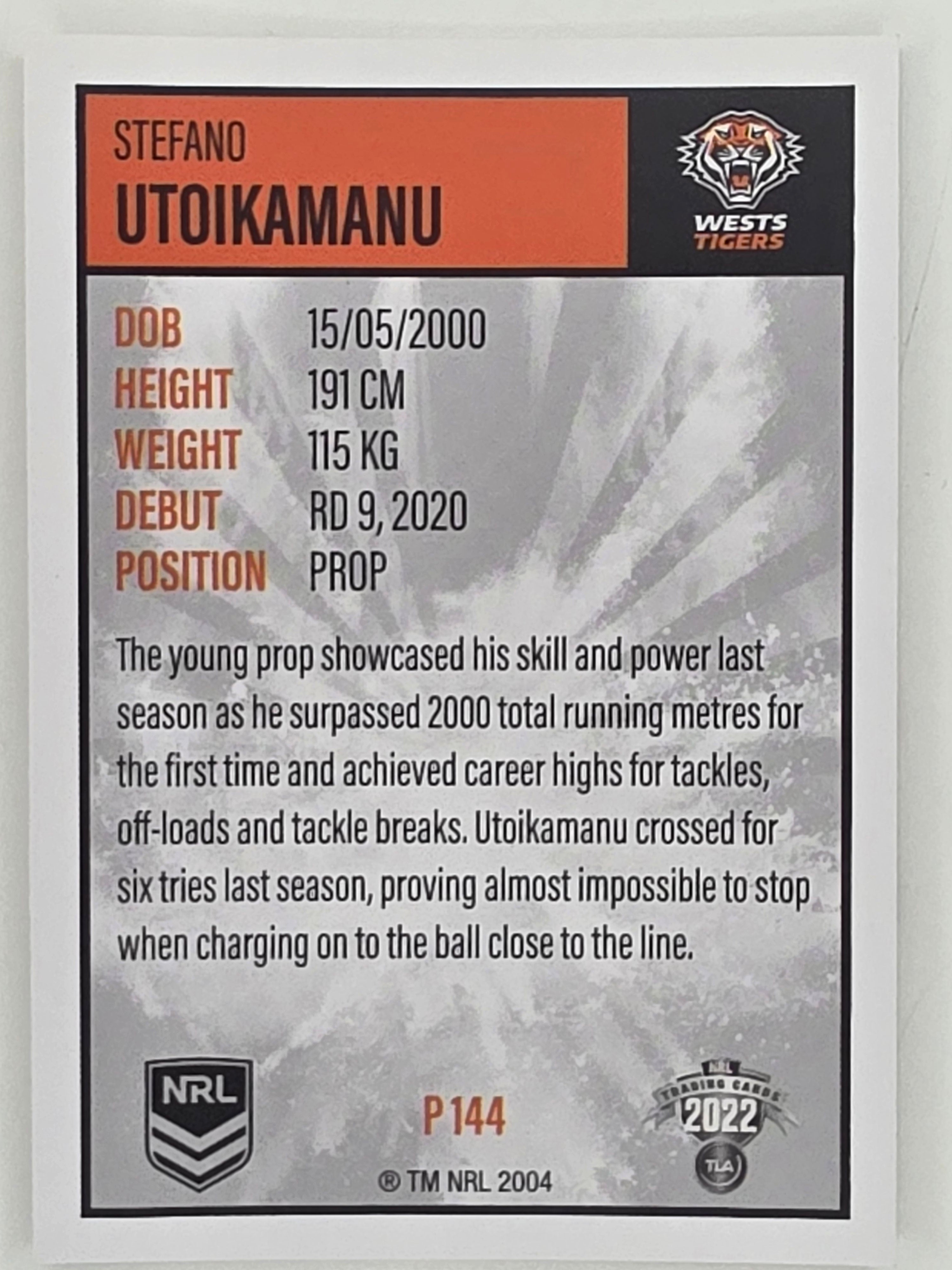 NRL 2022 Elite Silver Parallel #144 Stefano Utoikamanu Wests Tigers
