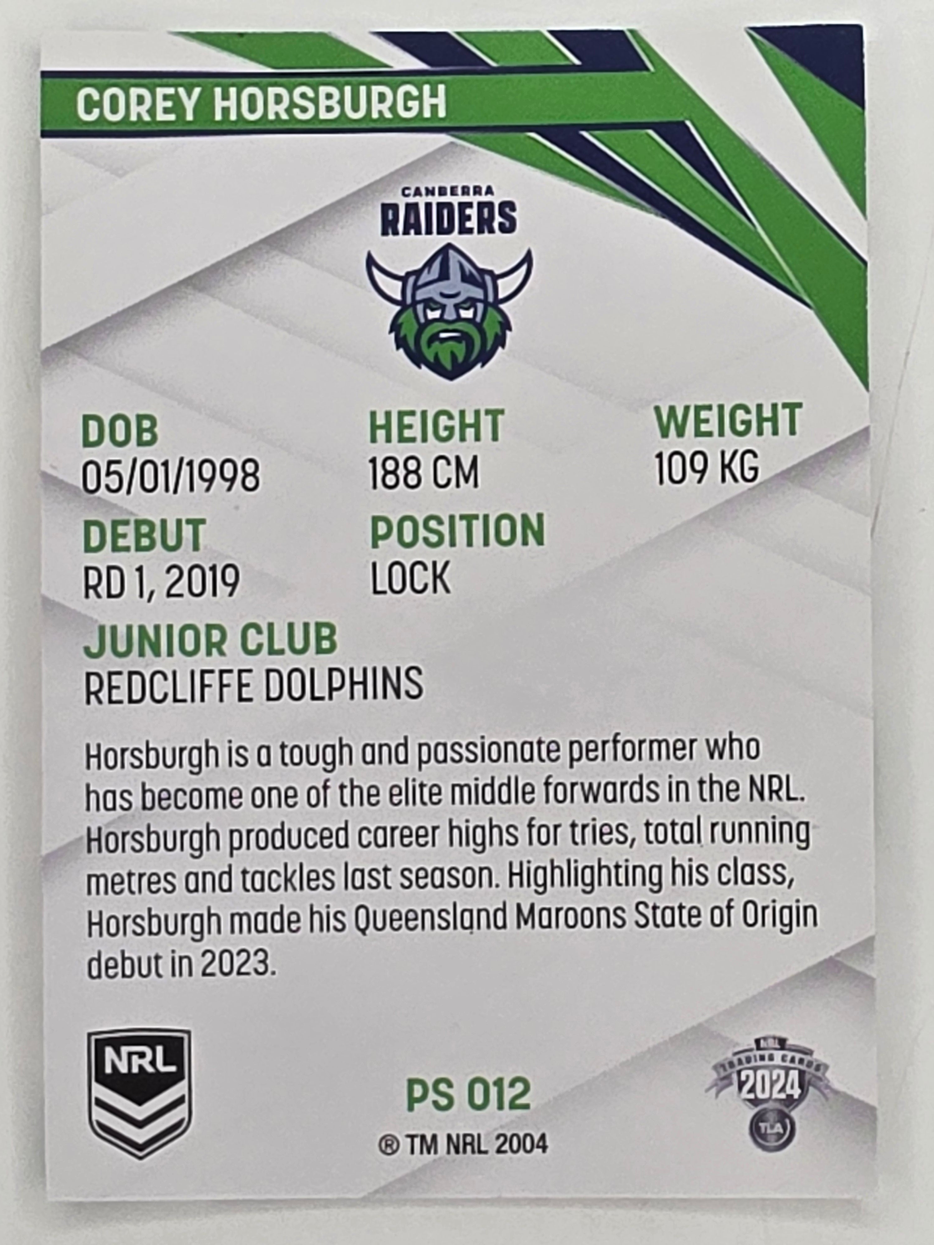 NRL 2024 Traders Pearl Parallel #012 Corey Horsburgh Canberra Raiders