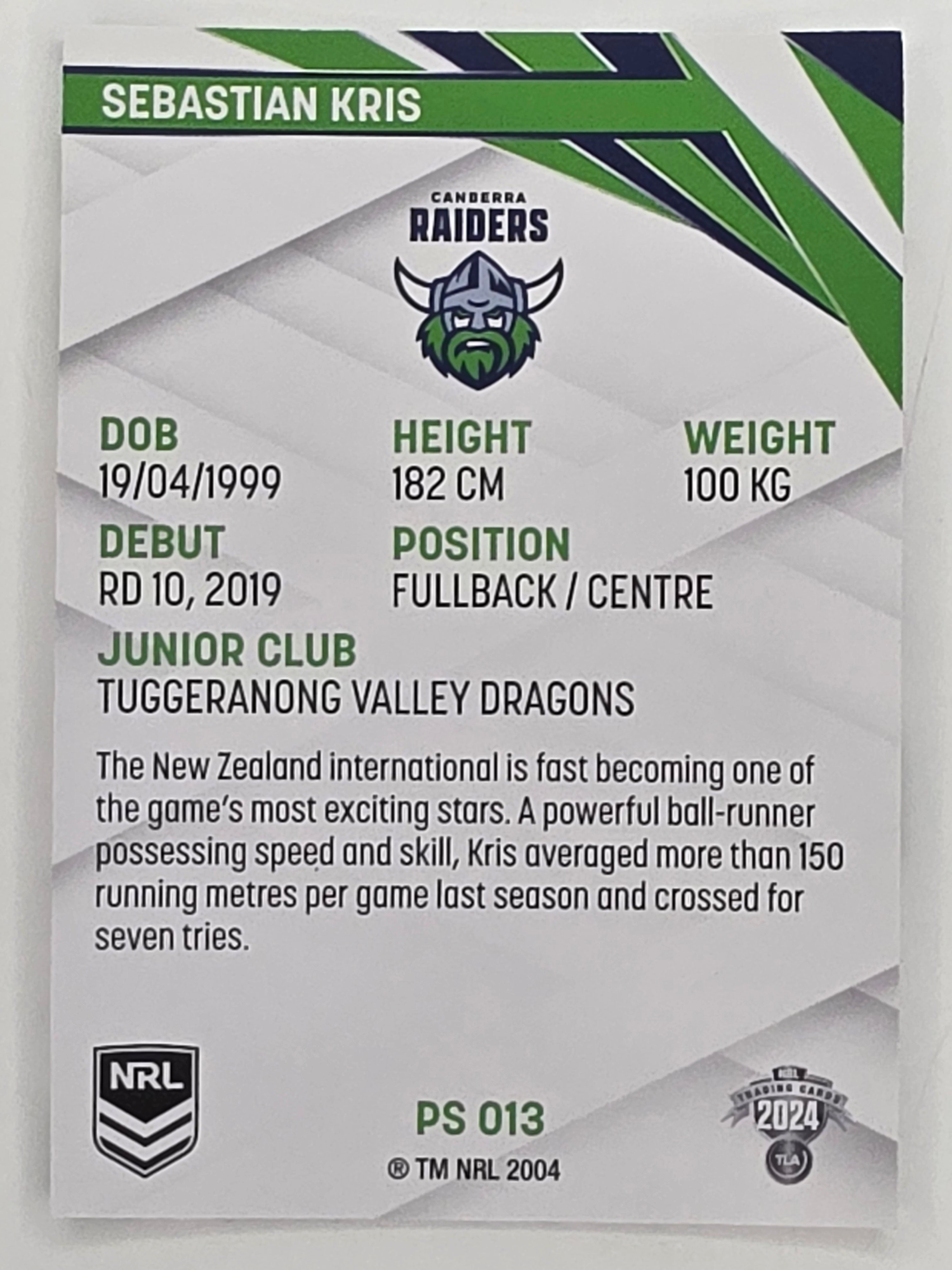 NRL 2024 Traders Pearl Parallel #013 Sebastian Kris Canberra Raiders