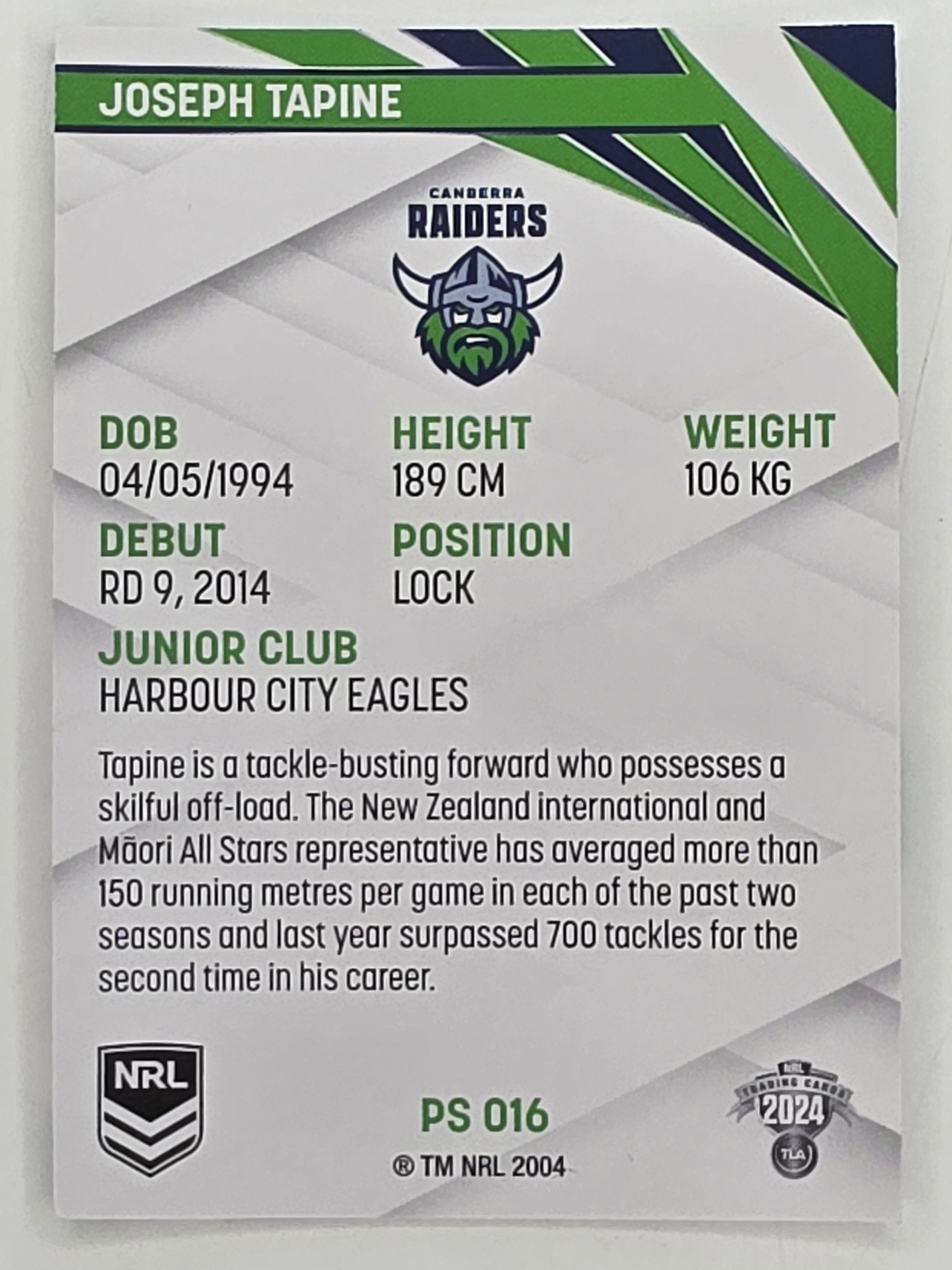 NRL 2024 Traders Pearl Parallel #016 Joseph Tapine Canberra Raiders