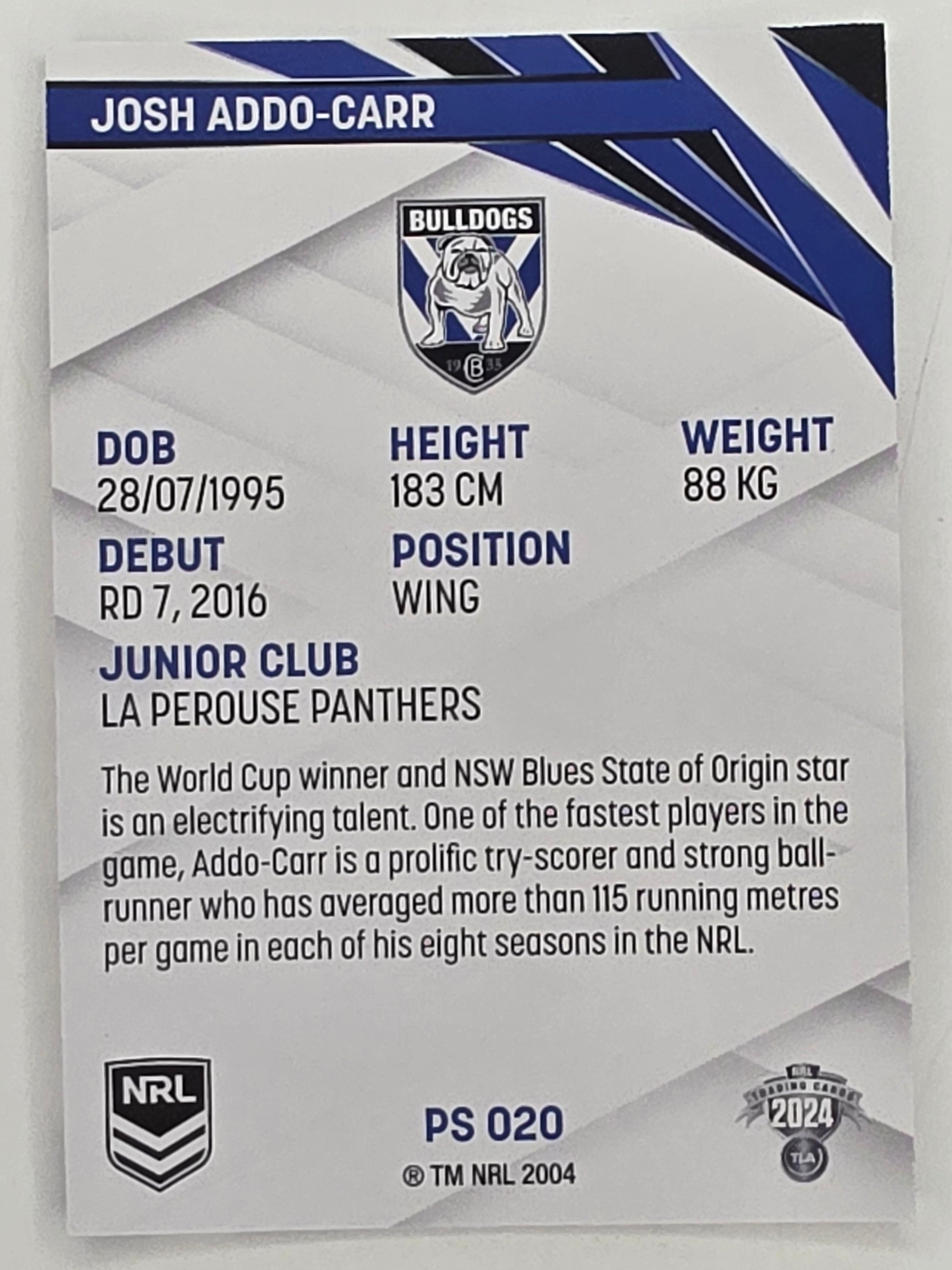 NRL 2024 Traders Pearl Parallel #020 Josh Addo-Carr Canterbury Bankstown Bulldogs