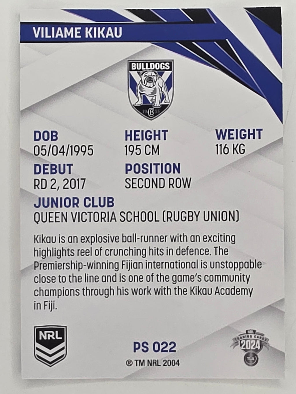 NRL 2024 Traders Pearl Parallel #022 Viliame Kikau Canterbury Bankstown Bulldogs