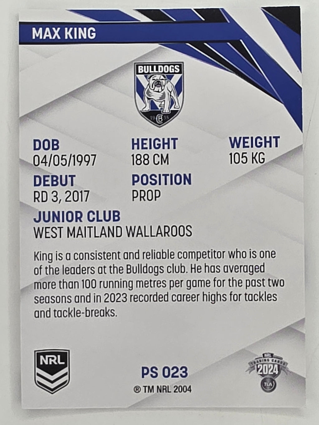NRL 2024 Traders Pearl Parallel #023 Max King Canterbury Bankstown Bulldogs
