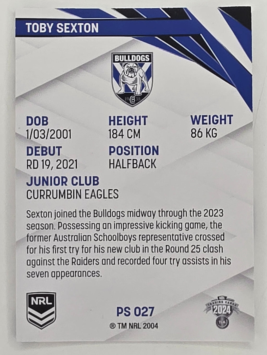NRL 2024 Traders Pearl Parallel #027 Toby Sexton Canterbury Bankstown Bulldogs