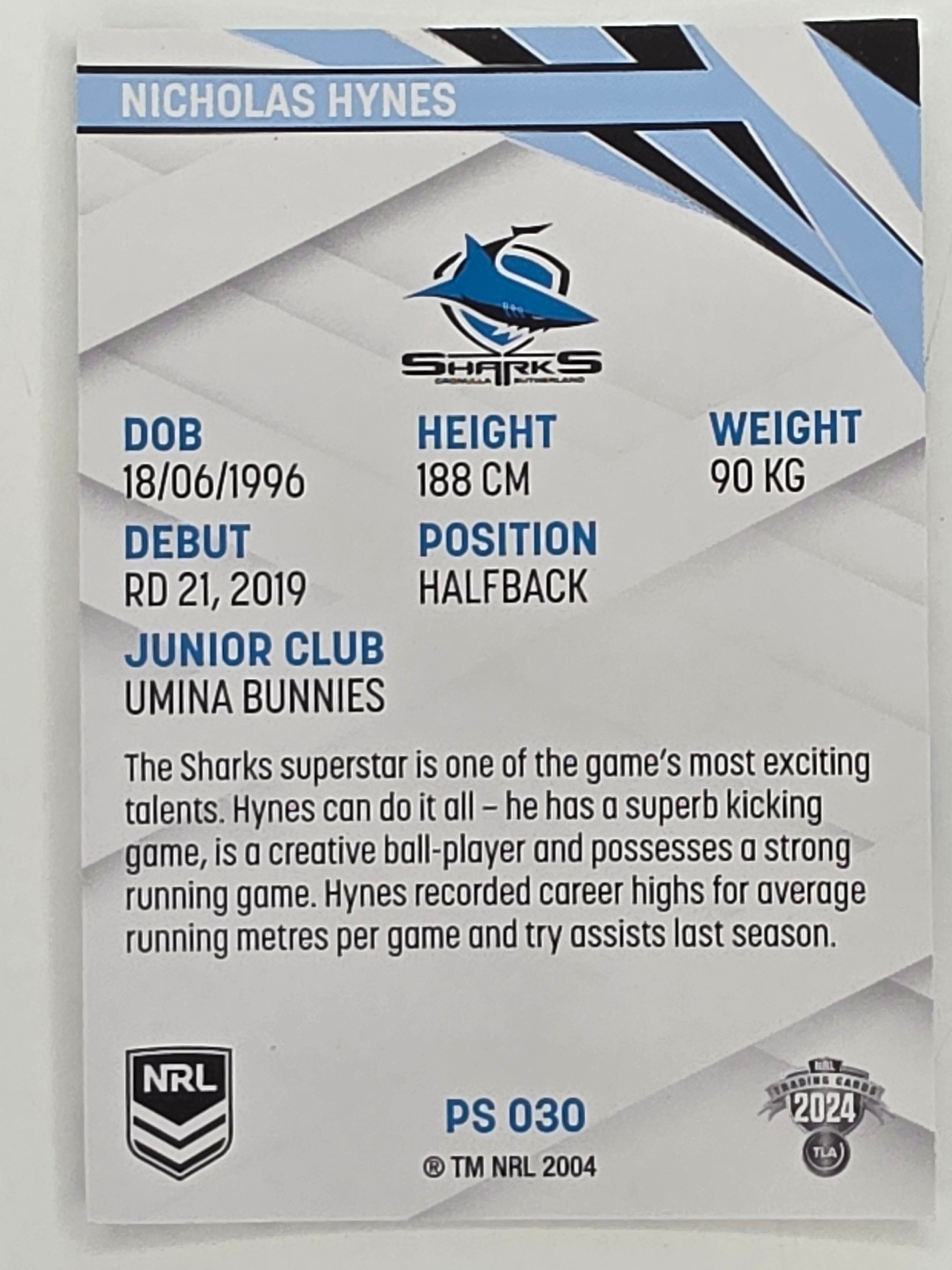 NRL 2024 Traders Pearl Parallel #030 Nicholas Hynes Cronulla Sutherland Sharks