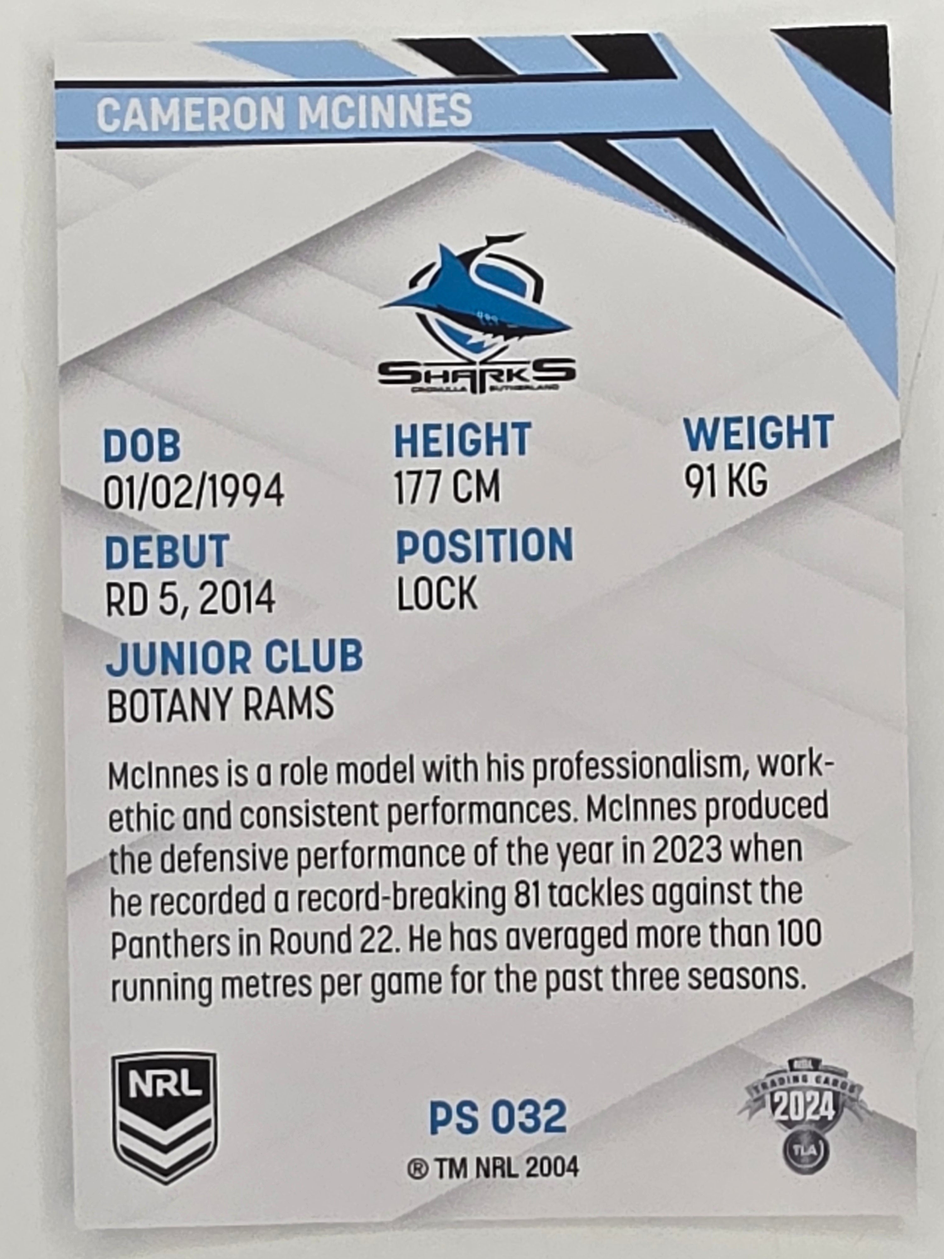 NRL 2024 Traders Pearl Parallel #032 Cameron McInnes Cronulla Sutherland Sharks