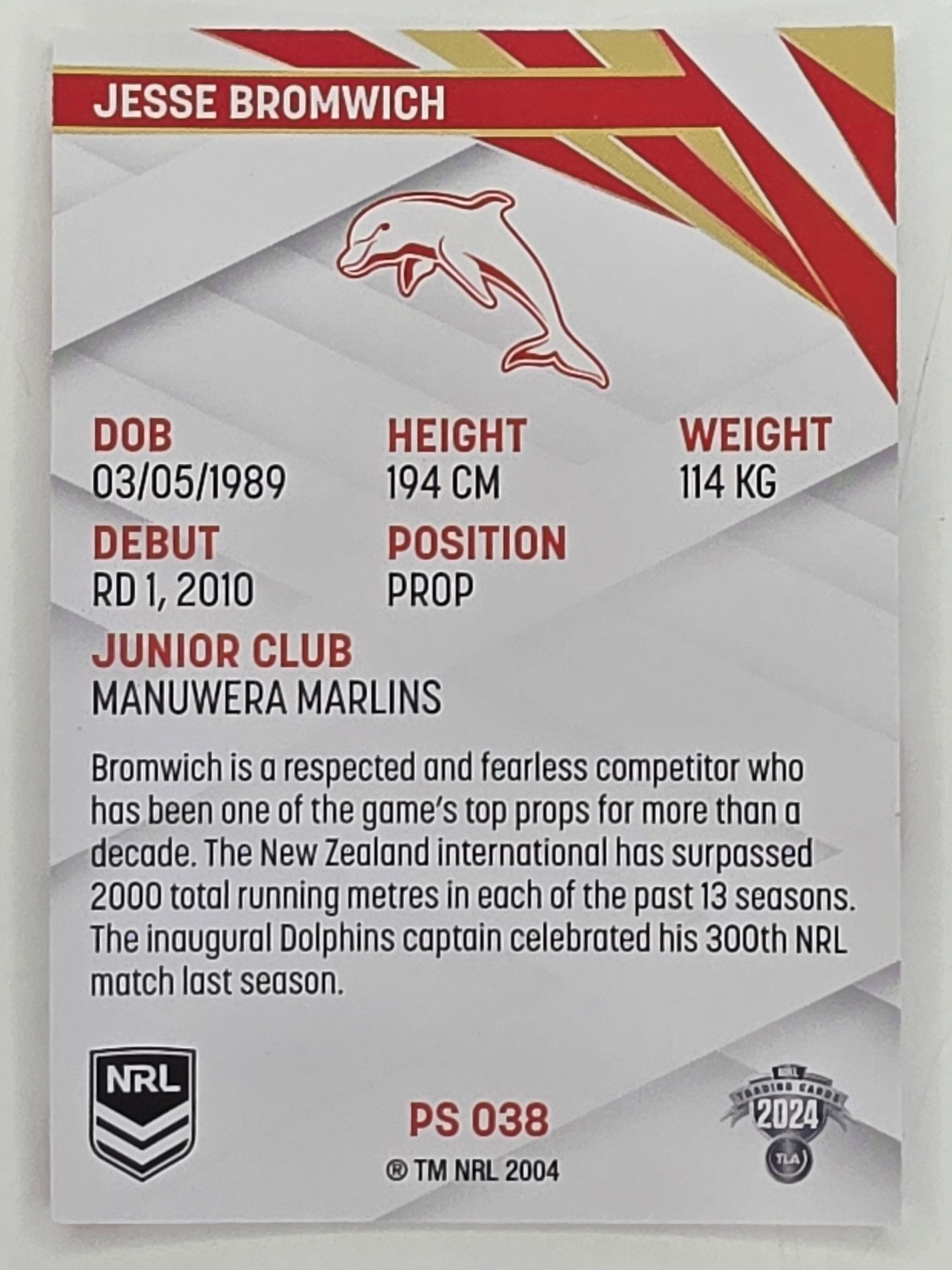 NRL 2024 Traders Pearl Parallel #038 Jesse Bromwich Redcliffe Dolphins