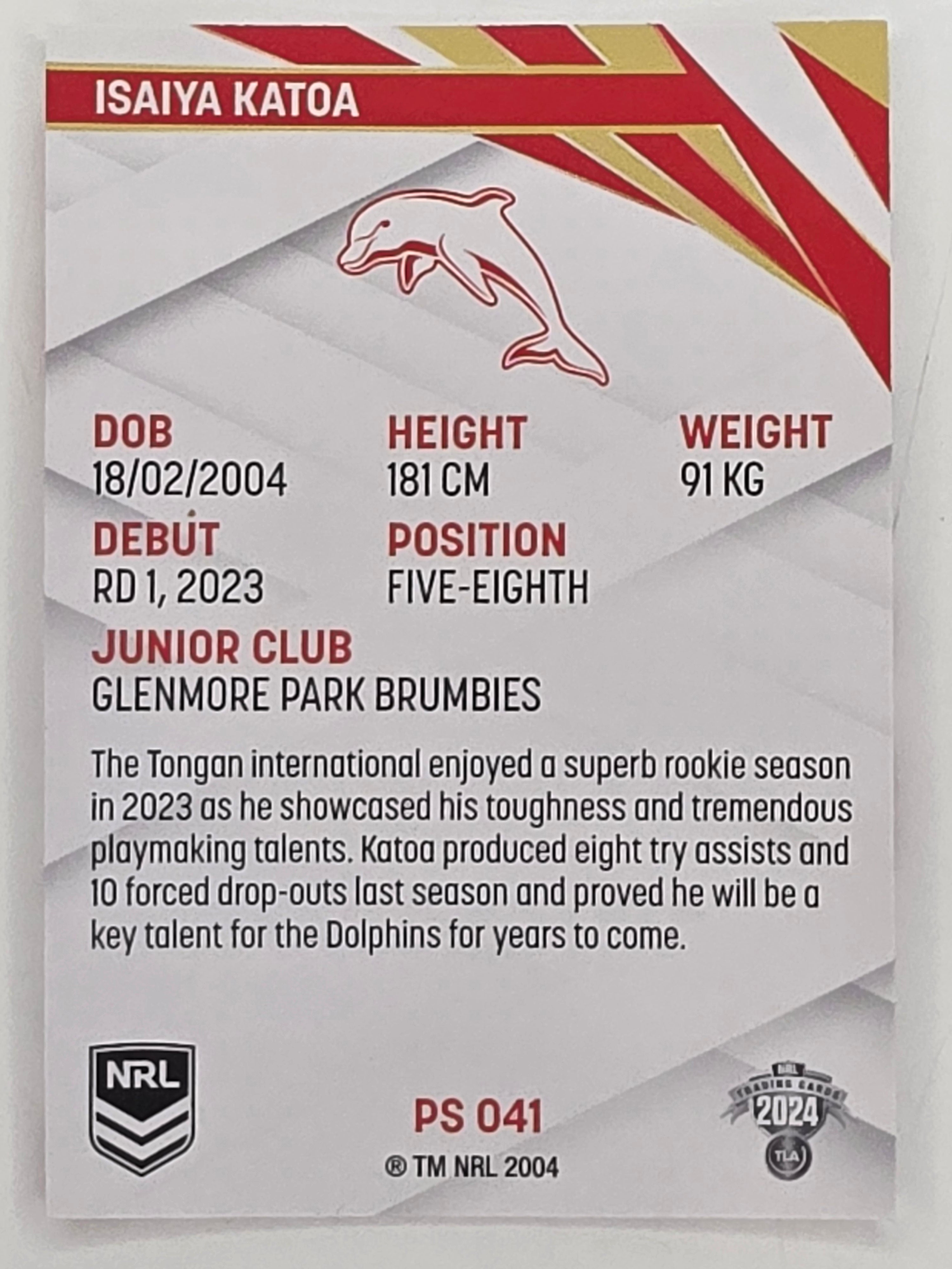 NRL 2024 Traders Pearl Parallel #041 Isaiya Katoa Redcliffe Dolphins