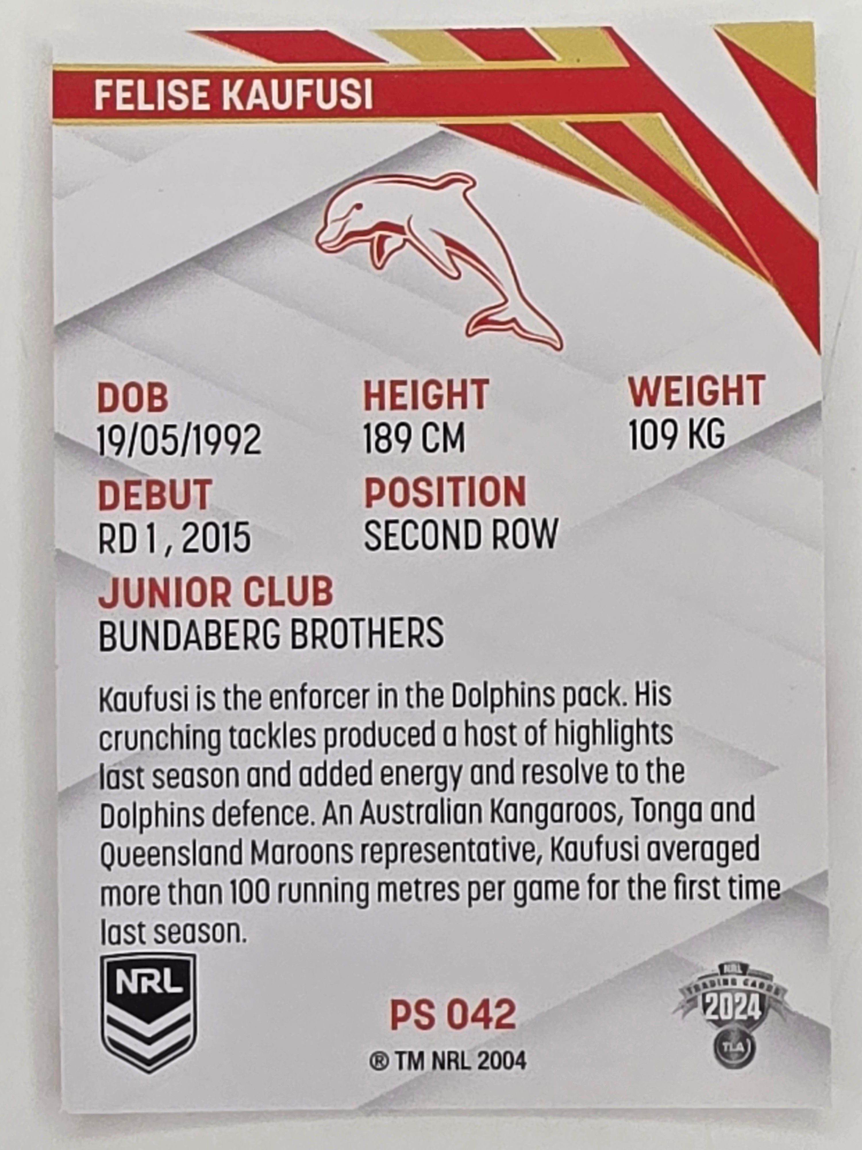 NRL 2024 Traders Pearl Parallel #042 Felise Kaufusi Redcliffe Dolphins